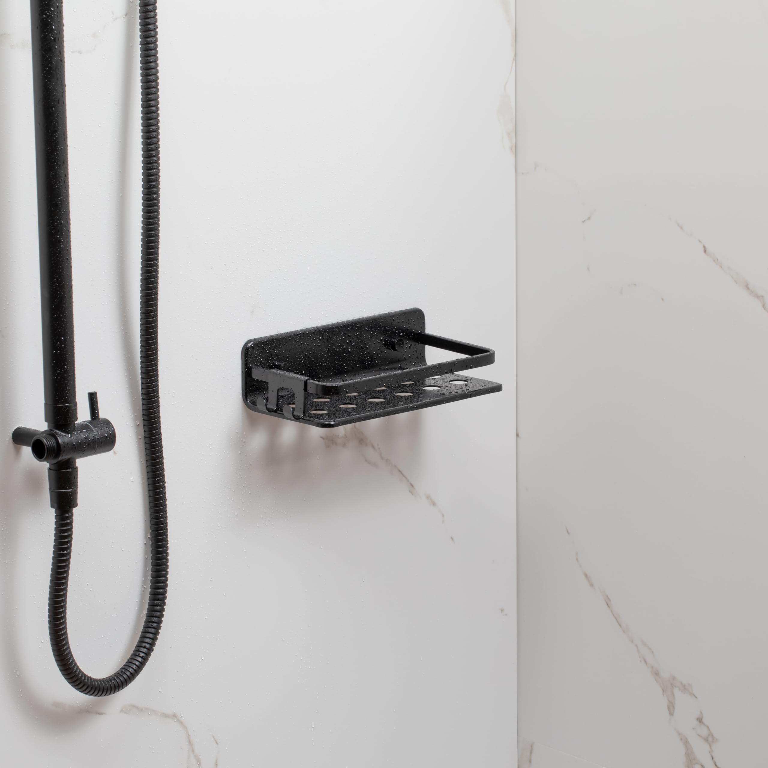 TATAY Shower Shelf No Drilling Rectangular Aluminium, Black, 10x20x5.5 cm - Image 3
