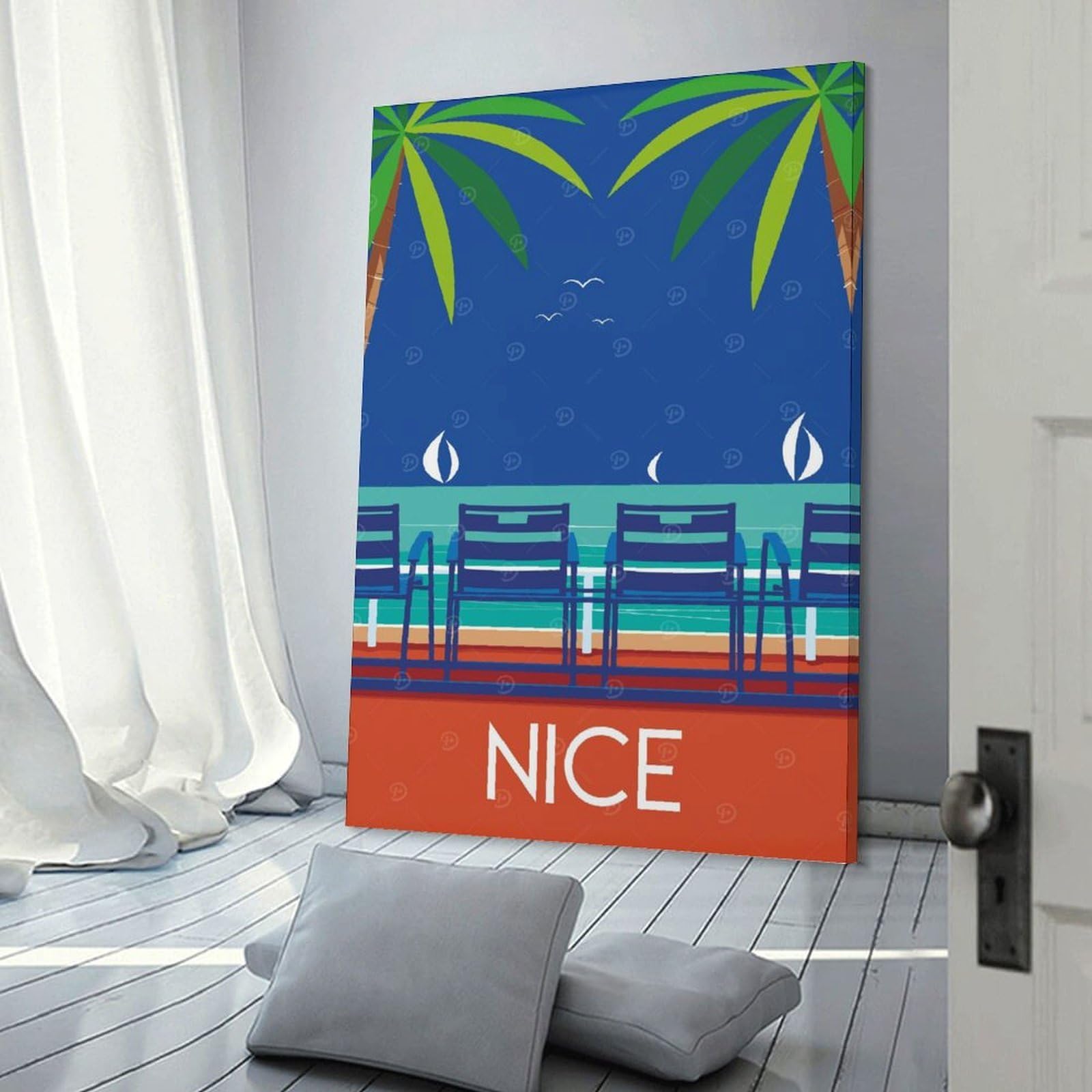 Junmoney Nice, France Travel Room Decor Wall Art, 24x36inch(60x90cm), for Home, Office, Studio Or Guest Room, Canvas Wall Art That Fits Changing Layouts