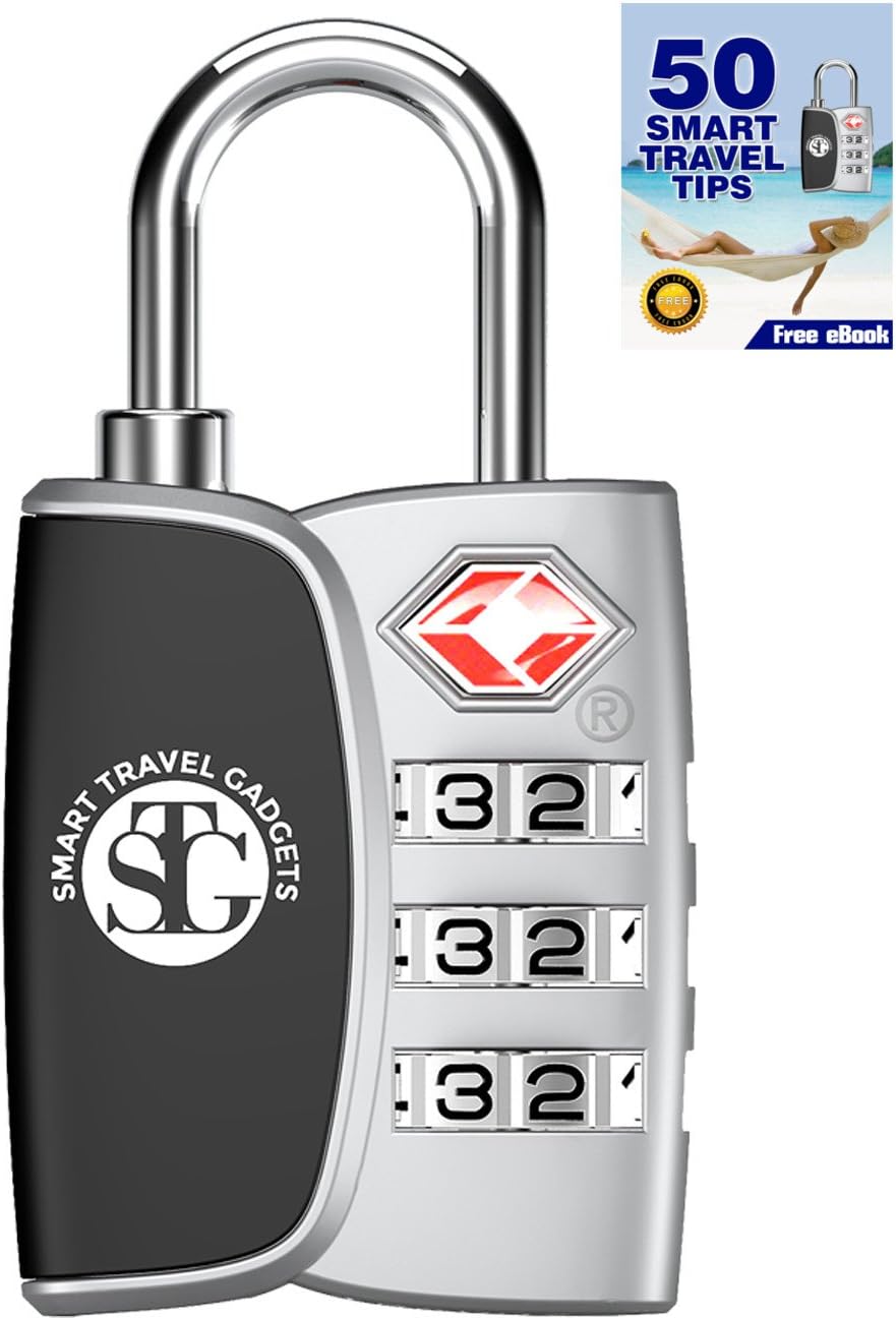 TSA Accepted 3 Digit Combination Luggage Lock for TravelSmart Open Search Alert IndicatorBright Color ChoicesHeavy Duty Durable Customs FriendlyFree ebook (Silver)