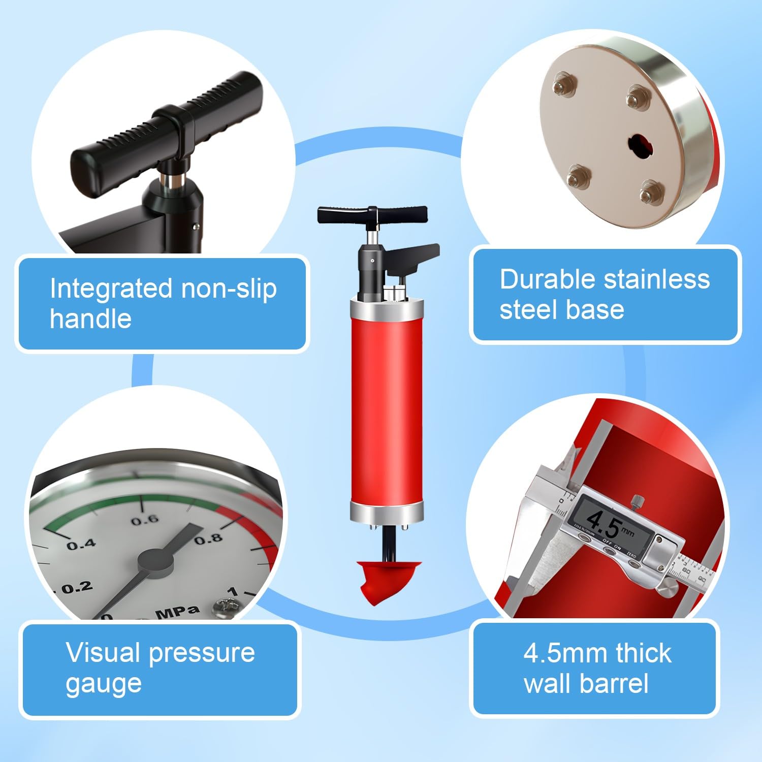 Déboucheur de toilettes haute pression avec têtes remplaçables, déboucheur efficace pour éviers, toilettes, canalisations de sol et tuyaux