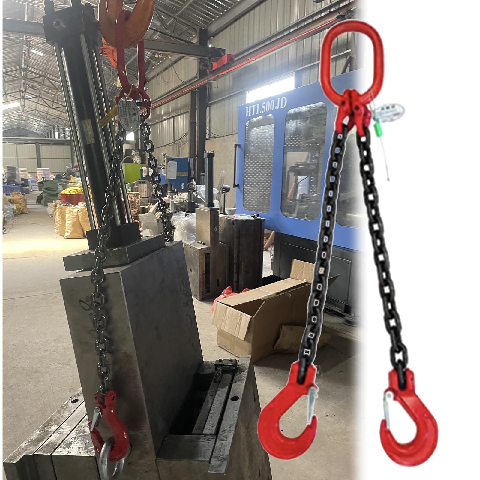 WJFTODAY 3 Ton G80 Alloy Steel Lifting Chains - Double Leg Chain Hoist with Sling Hooks, 2.5m (8.2ft) for Heavy Duty Engine Lifting and Heavy Goods Handling