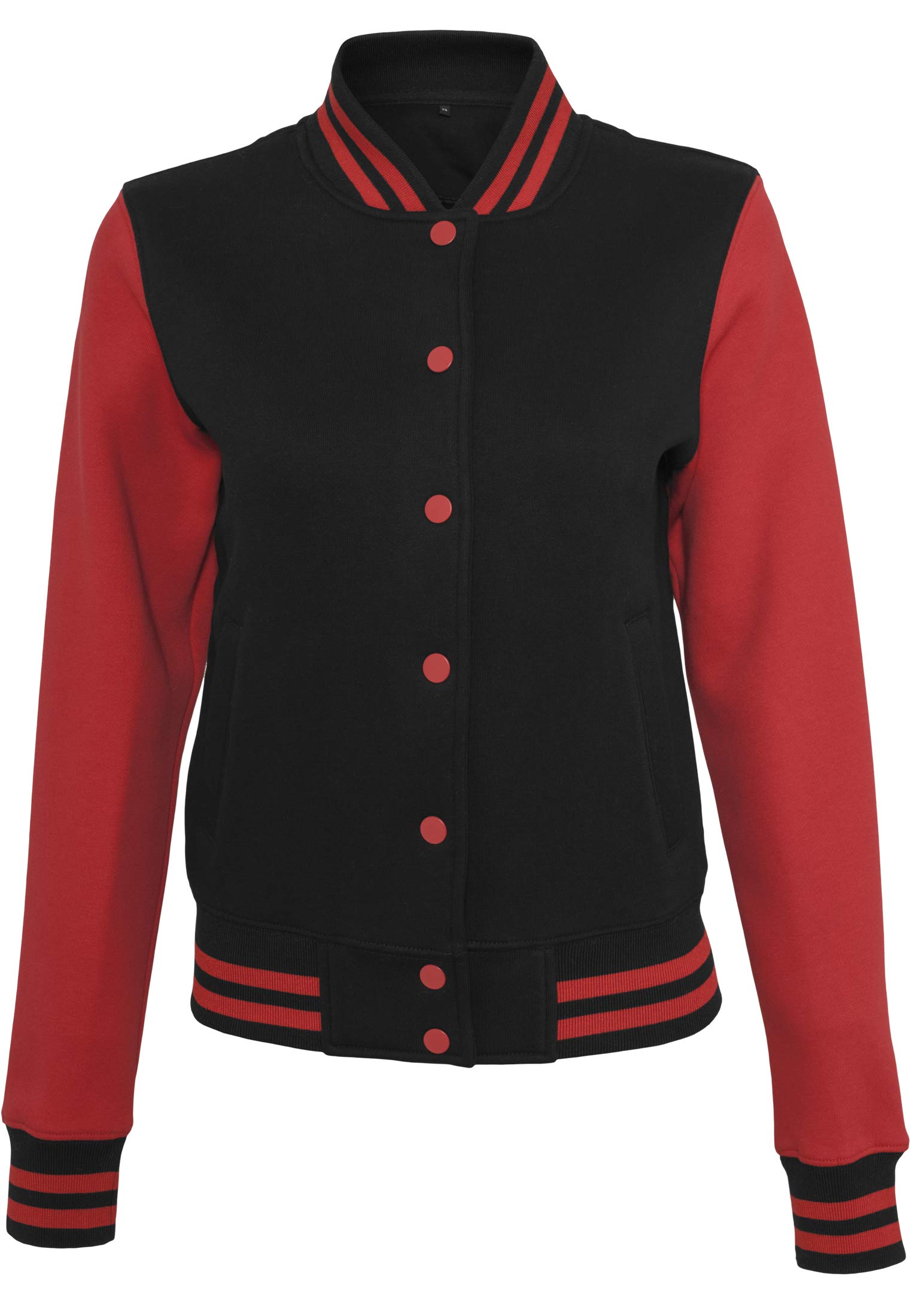Build your Brand Womens Ladies Sweat College Varsity Jacket, Black/Red, XL EU