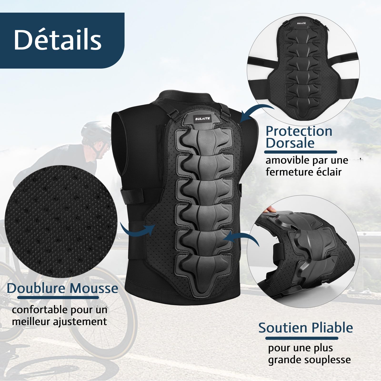 Armure Moto Vélo Dorsale Moto Homme Femme Plastron VTT Pare Pierre Moto Cross Protection Equipement pour Cyclisme Sports Extérieur