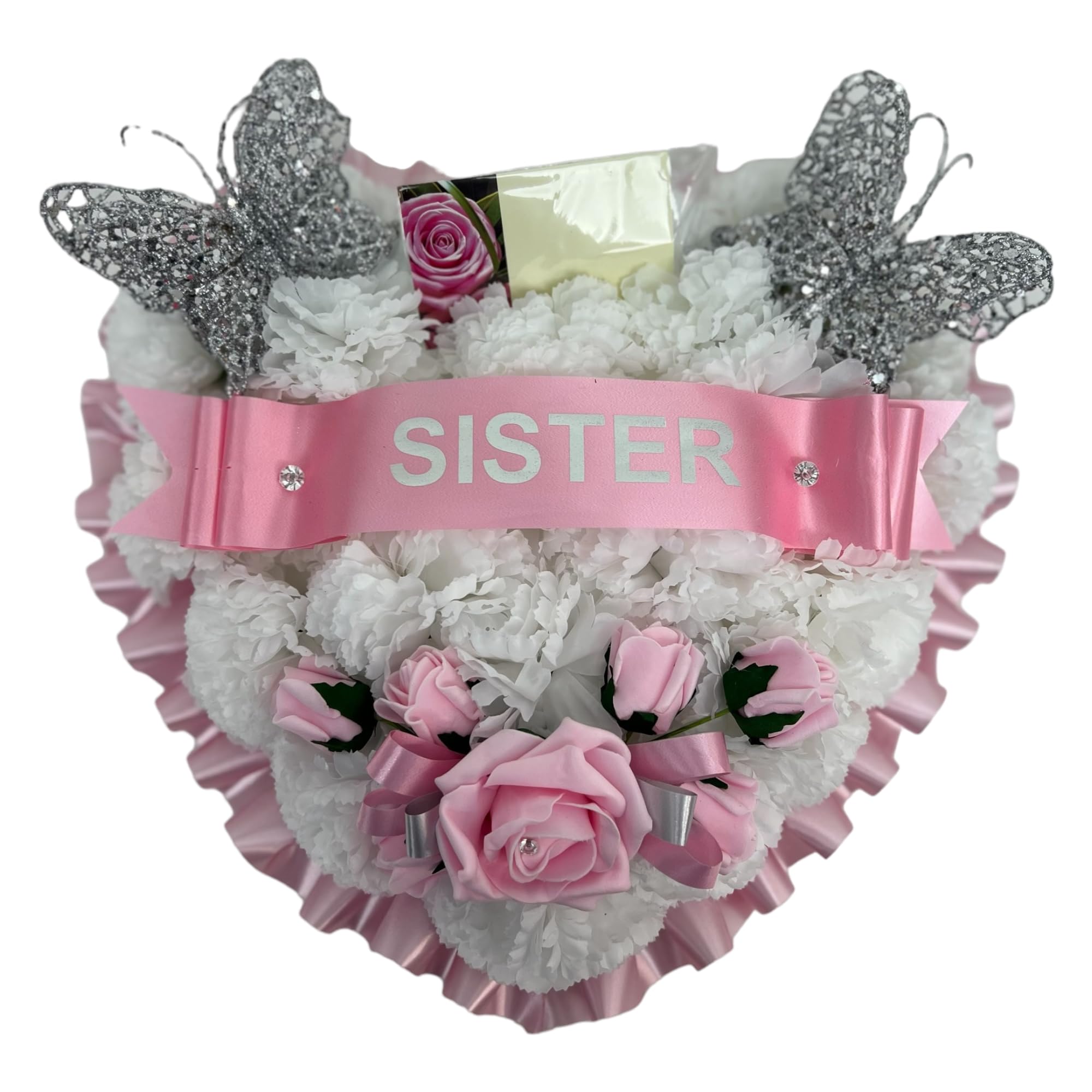 beautiful bouquets Wreath heart grave memorial artificial mum, dad, nan, grandad (PINK, SISTER)