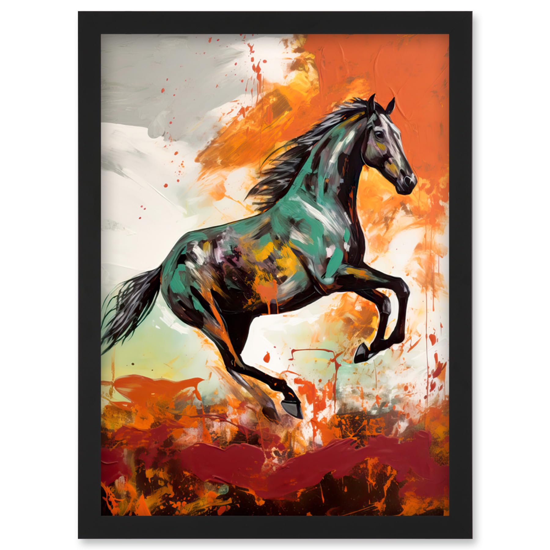 Artery8 Wild Horse Galloping Across a Barren Landscape Artwork Framed Wall Art Print A4