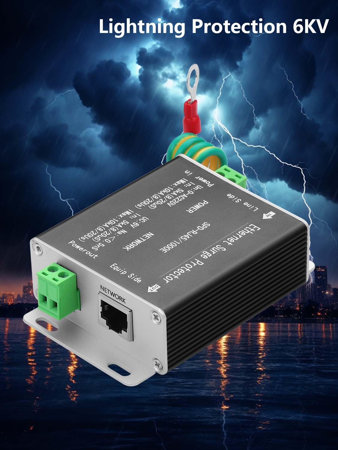 GINTOOYUN Ethernet Surge Protector Gigabit, Ethernet Lightning Arrest Network Sorveglianza Camera Alimentazione 2 in 1 Arretore di Fulmini Arretore