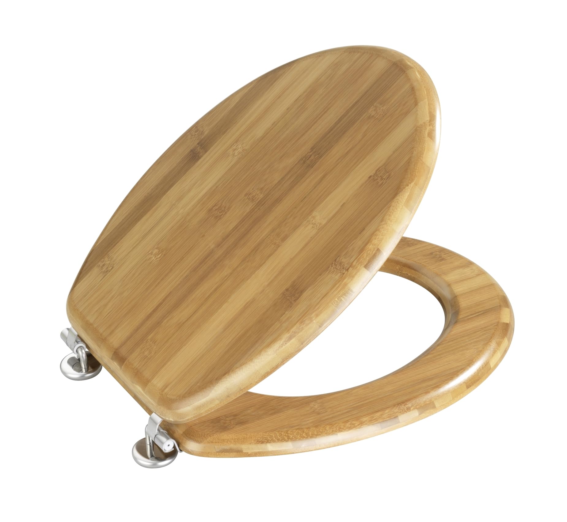 WENKO Abattant WC Bois Bambou | Lunette WC Fixation Acier INOX | Nettoyage Facile| Résistante à l'humidité et Non Poreuse grâce à Un Vernis Multiple | Certifié FSC® | 34 x 41,5 cm | Bambou