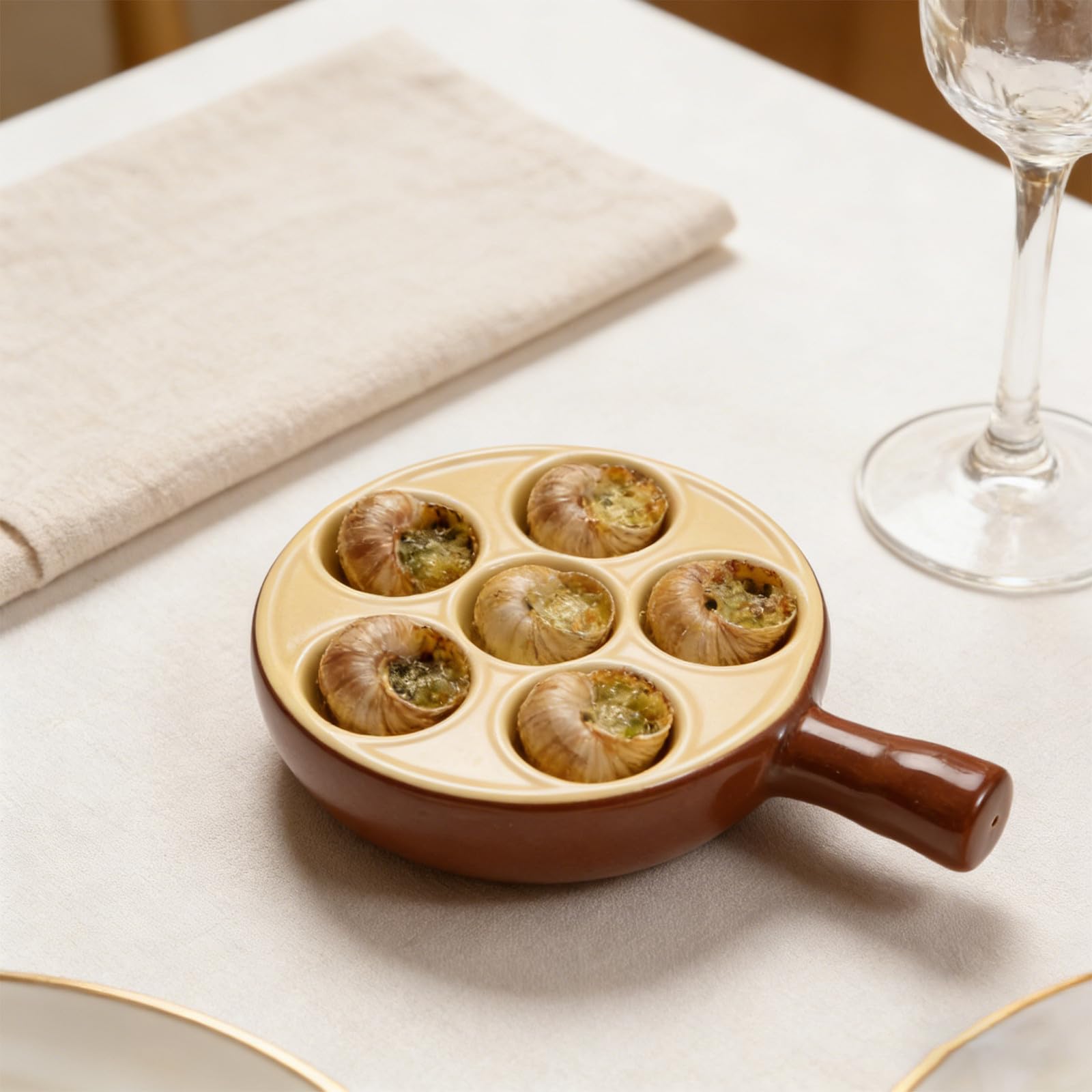 2 platos de caracol de porcelana con mango, plato de servir Escargot resistente al horno, con 6 agujeros, apto para microondas y lavavajillas, ideal para mariscos en casa y restaurante