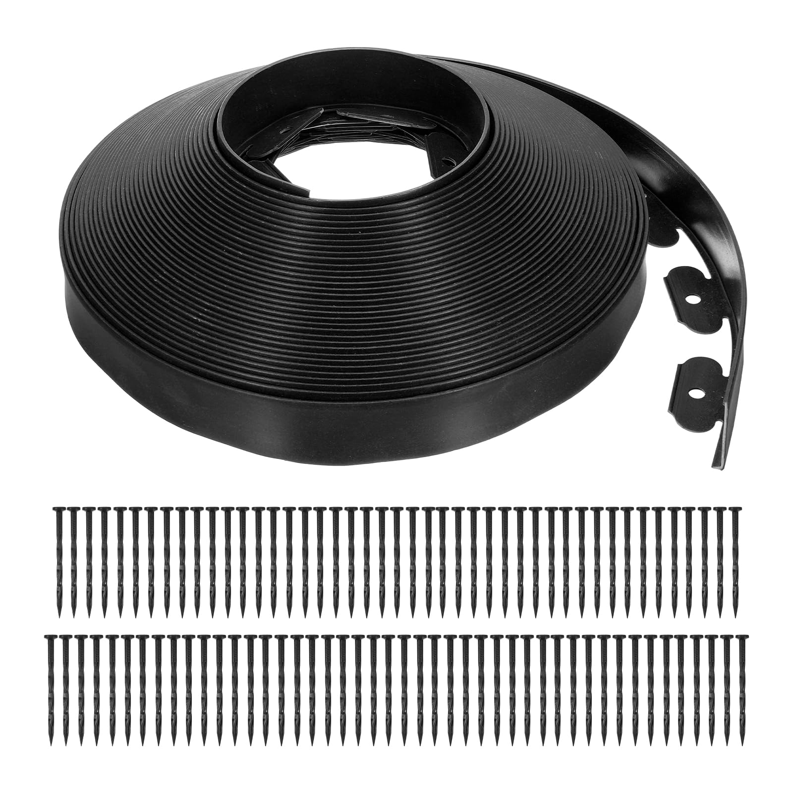 sourcing map Landscape Edging, 1Pcs 100FT x 2" - Garden Edging Kit with 93 Stakes, Landscape Edging Border for Garden Lawn Flower Bed Yard Grass (Black)