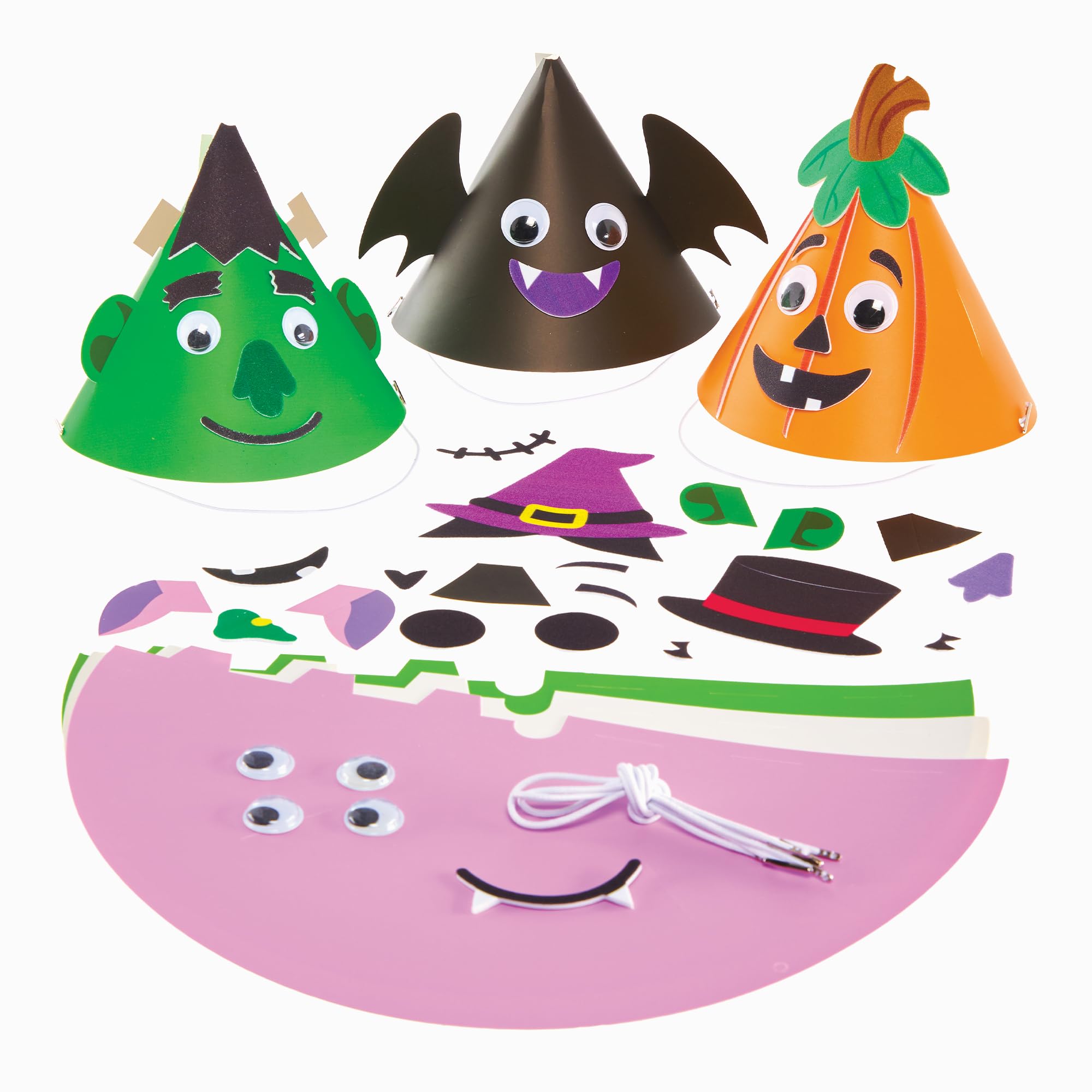 Baker Ross FX696 Halloween Cone Party Hat Kits - Pack of 6, Halloween Party Accessories for Kids