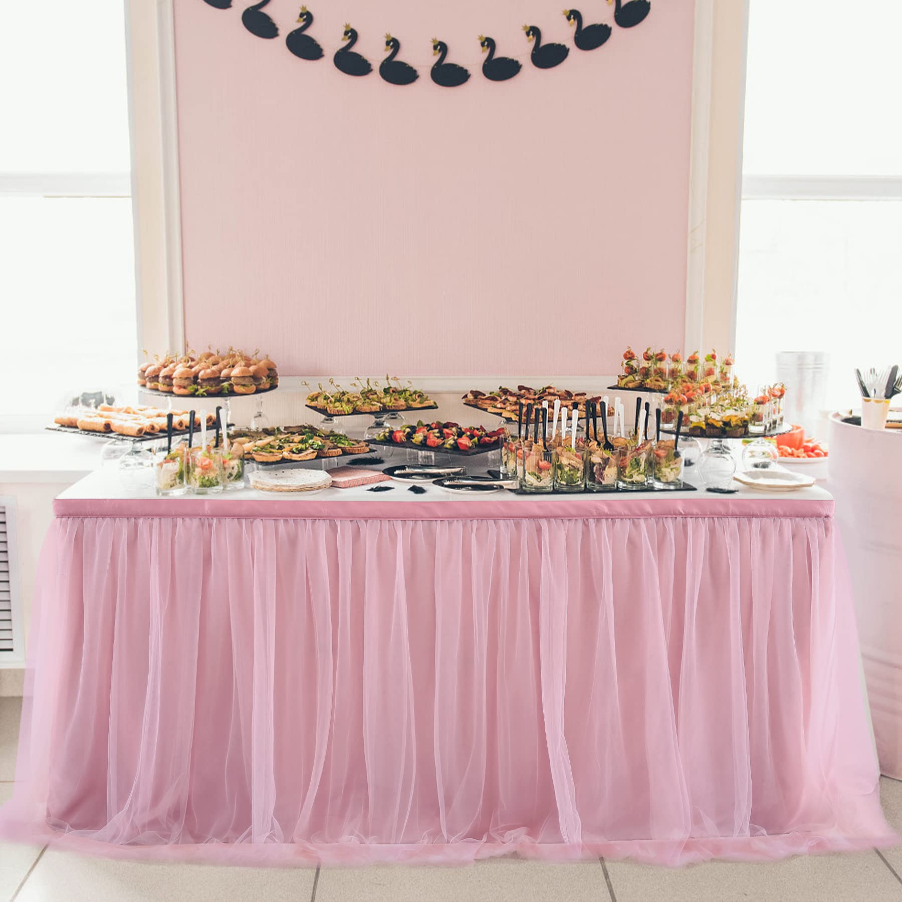 Jupe De Table En Tulle Rose HBBMAGIC - 427x76 Cm - Pour Anniversaire, Mariage, Bar à Bonbons