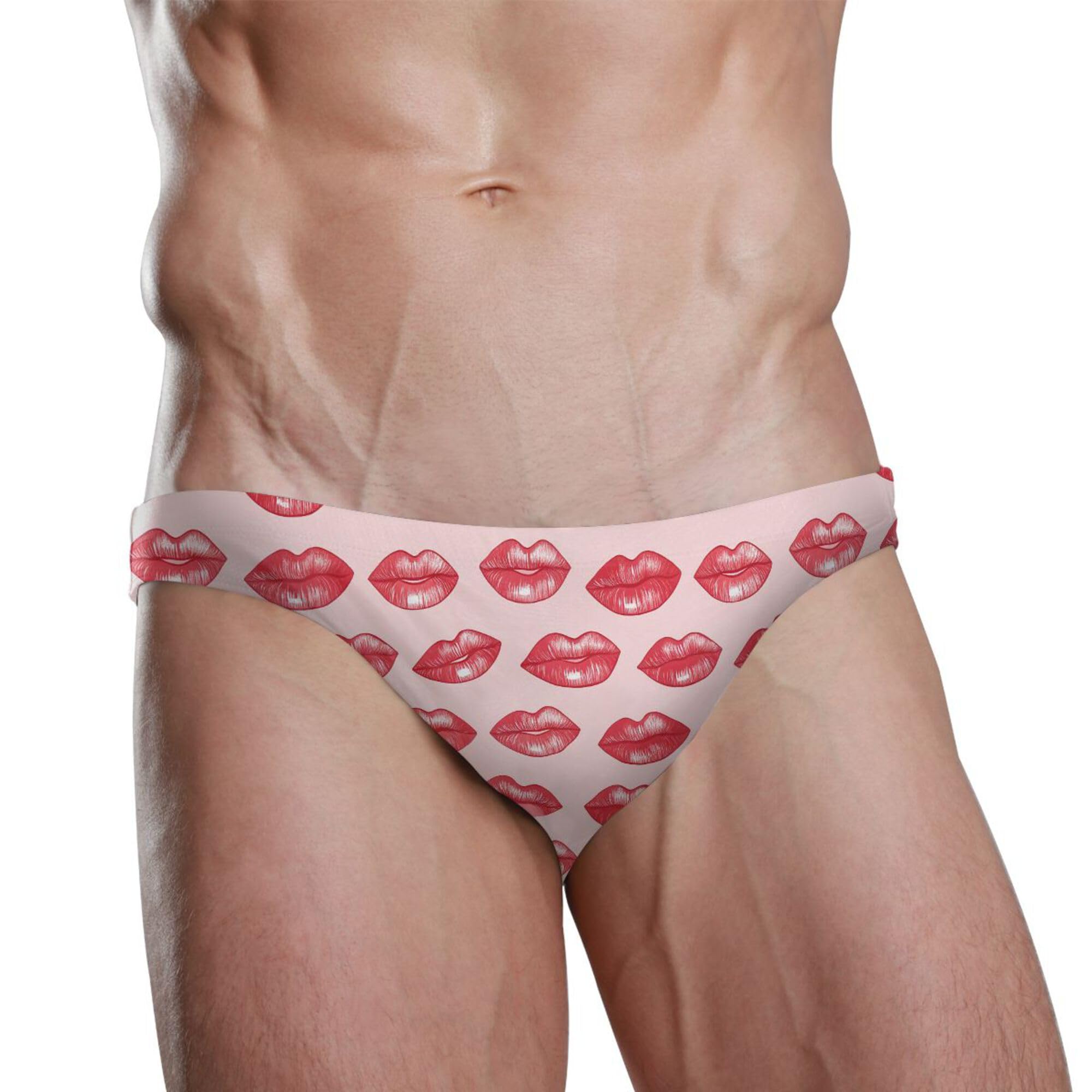 Men's Swim Briefs Red Lips Swimsuit Beach Swimwear Bikini M B0404766