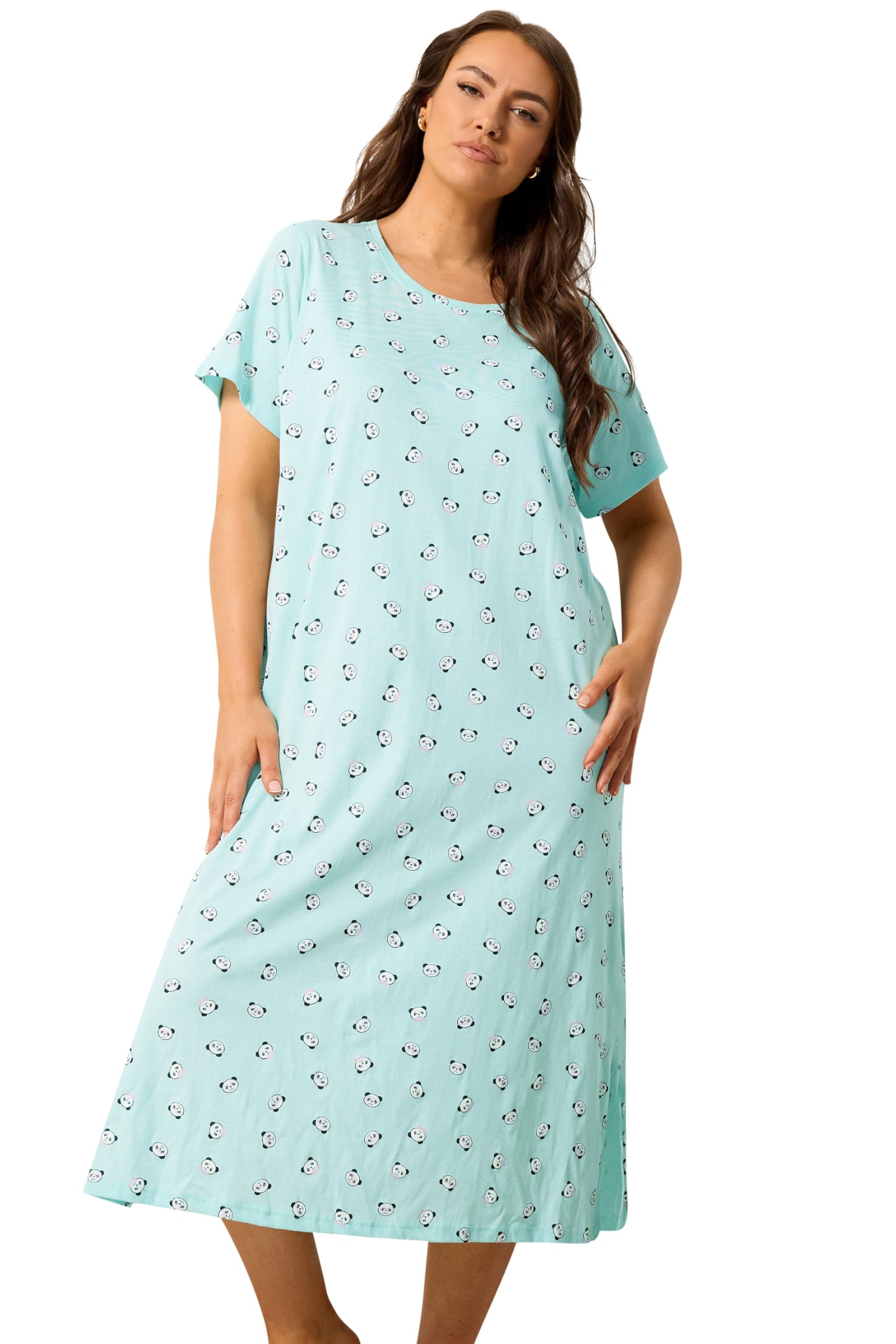Yours Women's Baby Blue Panda Midaxi Nightdress In Size 26-28 Infant