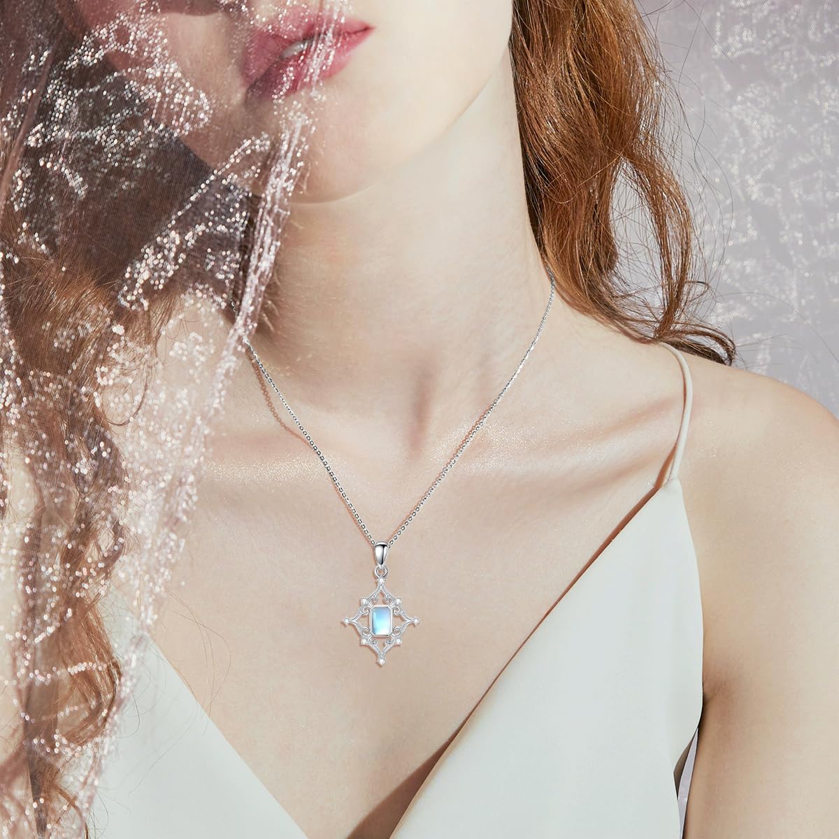 925 Sterling Silver Moonstone Pendant Necklace, Retro Vintage Moonstone Necklace for Women, Jewelry Gift for Mother's Day, Birthday Anniversary Christmas, with 18+2inch Chain - Image 6