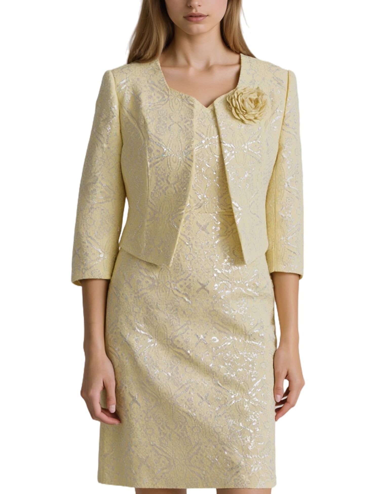 Church Dresses for Women Jacquard Dress with Jacket Plus Size 2 Piece Formal Attire Elegance Outfits Wedding Party