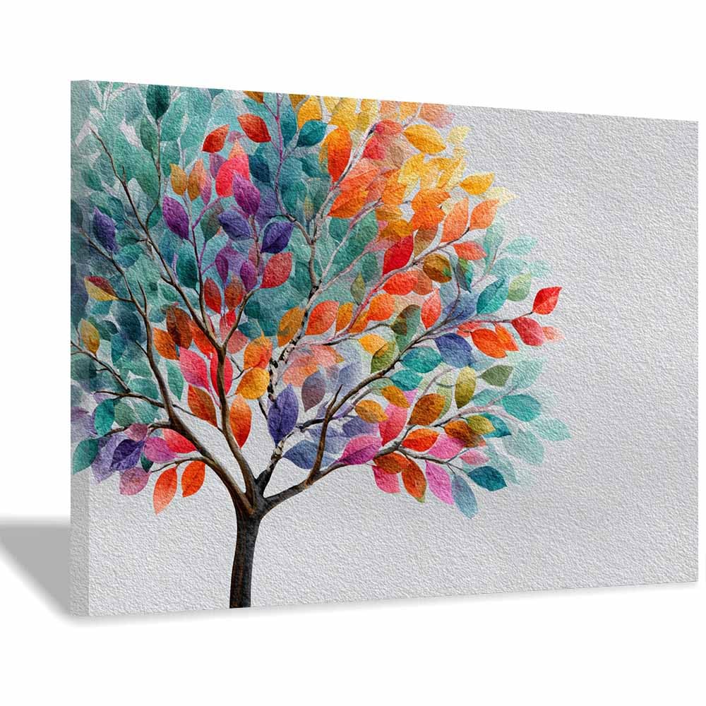 ZAMAEIU Tree of life canvas wall art Leaf-Adorned Tree Prints Minimalist Modern, for bedroom, For Bathroom, Living Room, Bedroom, Office.(multicolored)-70x100cm Framed