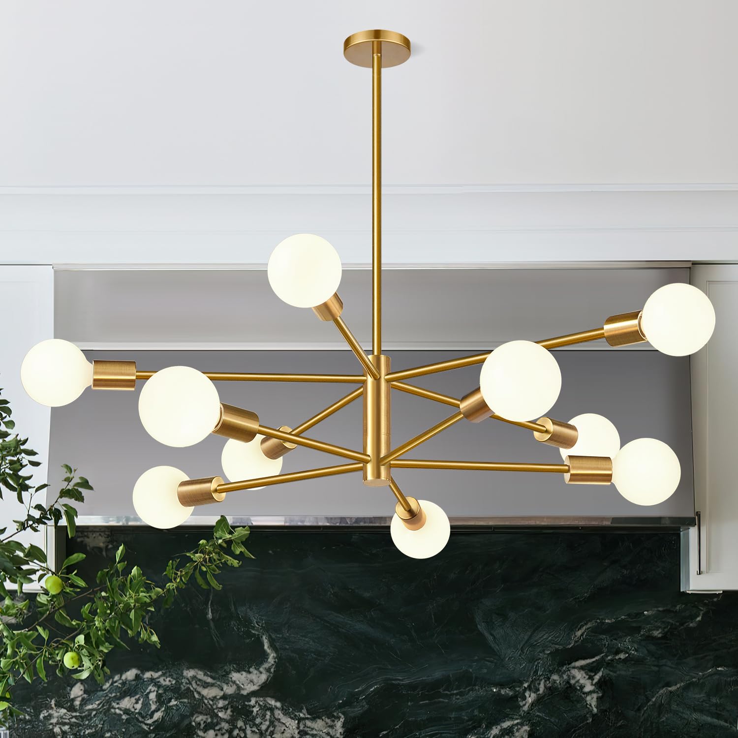 Photo 1 of **FACTORY SEALED** 11"-52" Height Adjustable Sputnik Chandeliers Dining Room Light Fixture (10-Light, 32-Inch), Modern Brushed Gold Chandelier, Mid Century Modern Chandeliers for Bedroom Kitchen (Bulbs Not Included)