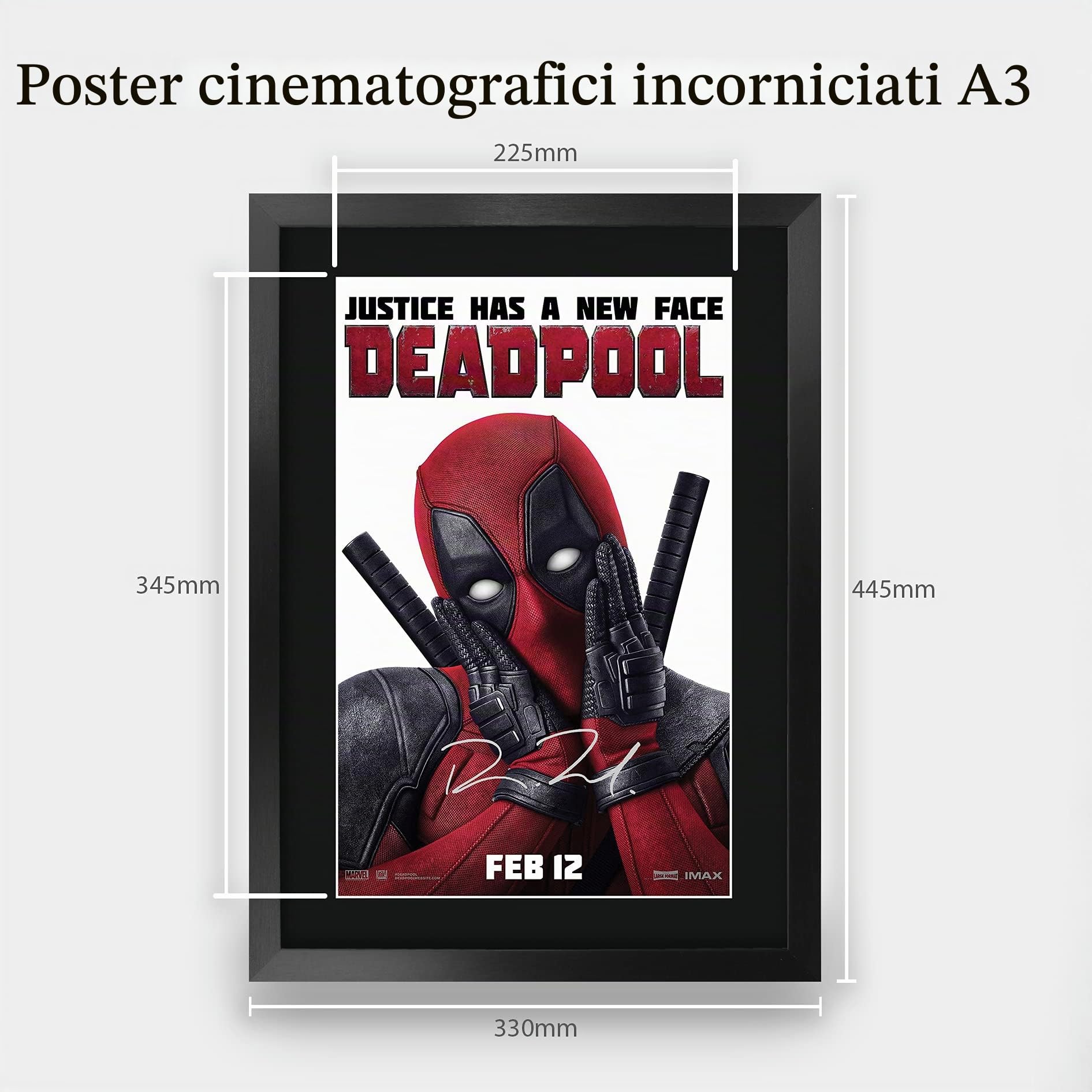 HWC Trading Deadpool A3 Incorniciato Firmato Regalo Visualizzazione delle Foto Print Immagine Autografo Stampato per Ryan Reynolds Fan Movie Poster