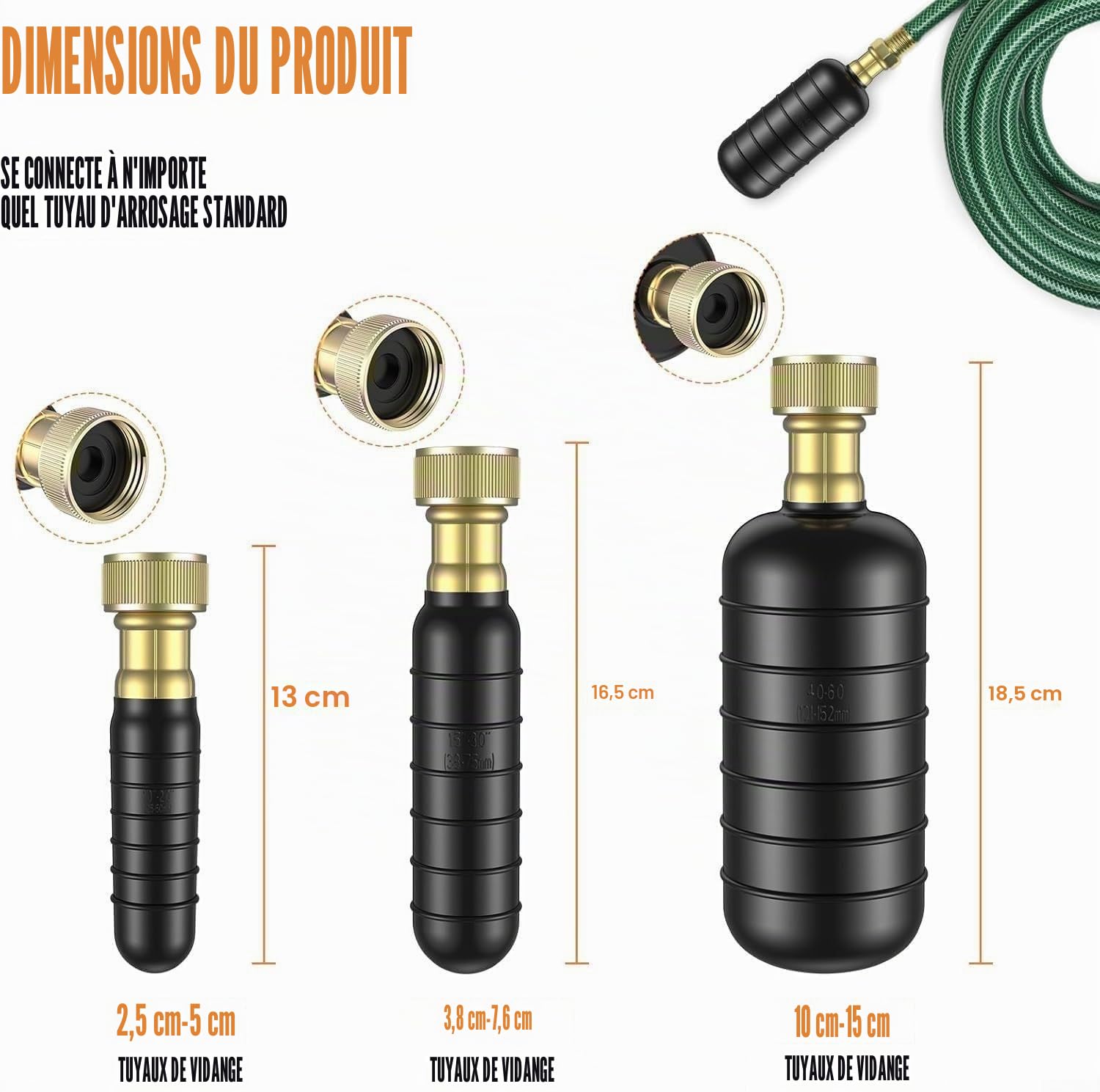 Vessie de nettoyage de canalisation, 3 pièces Nettoyeur Canalisations en Caoutchouc pour Tuyaux Outils de nettoyage de canalisations pour cuisines, canalisations principales et égouts de 1 à 6 pouces