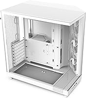 Vista 1 de NZXT H6 Flow CC-H61FW-01 Carcasa de aire de torre media de cámara dual compacta Paneles de vidrio panorámicos Paneles de alto rendimiento
