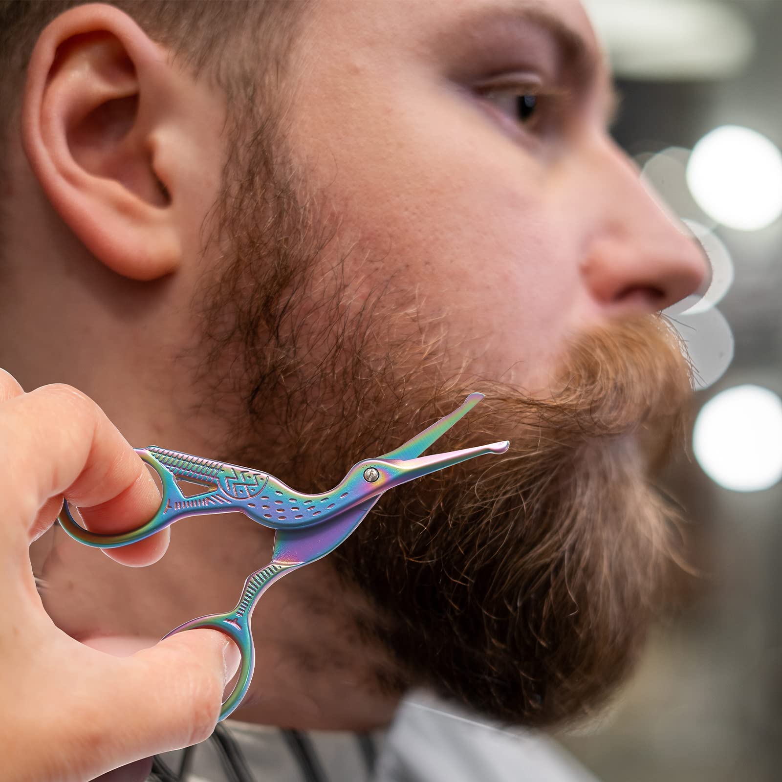 Forbici per capelli da naso con punta arrotondata, forbici per capelli per sopracciglia, peli del viso, baffi, ciglia, barba (arcobaleno)