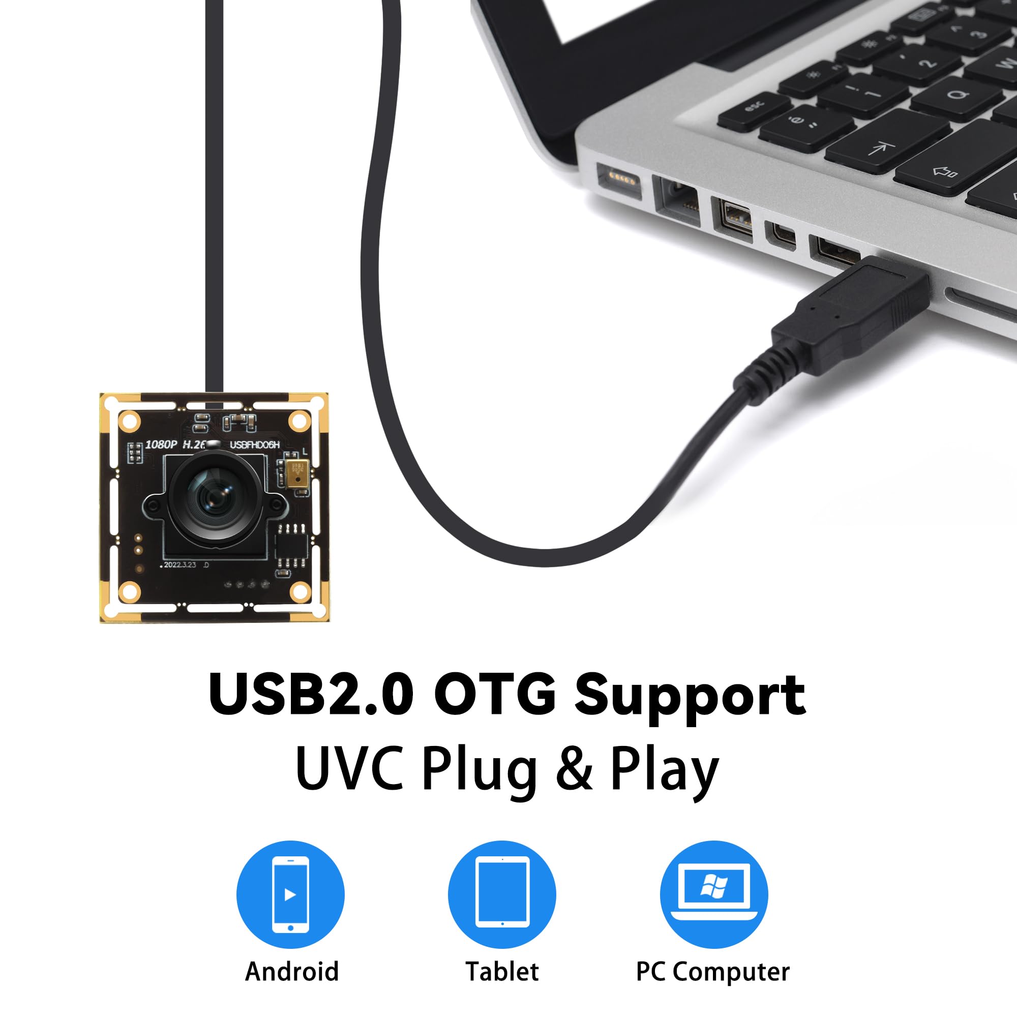 Modulo fotocamera USB 1080P per computer, 2 MP H.264 30 fps grandangolare mini UVC USB2.0 scheda webcam con microfono, fotocamera industriale incorporata Plug and Play per Windows, Linux, MacOS