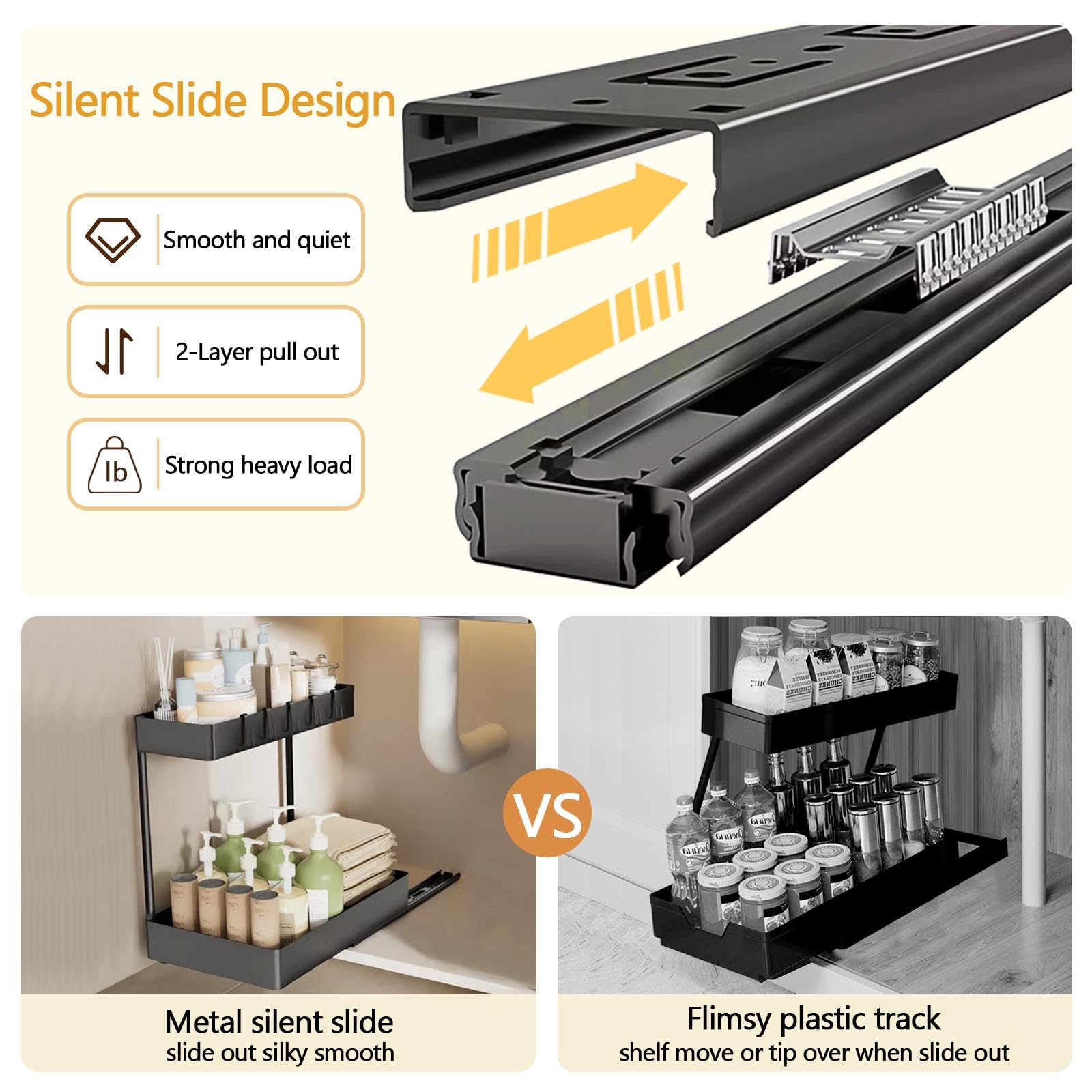 Creahaus Küchen Organizer Unter Waschbecken - 2 Etagen Ausziehbar Schwarz