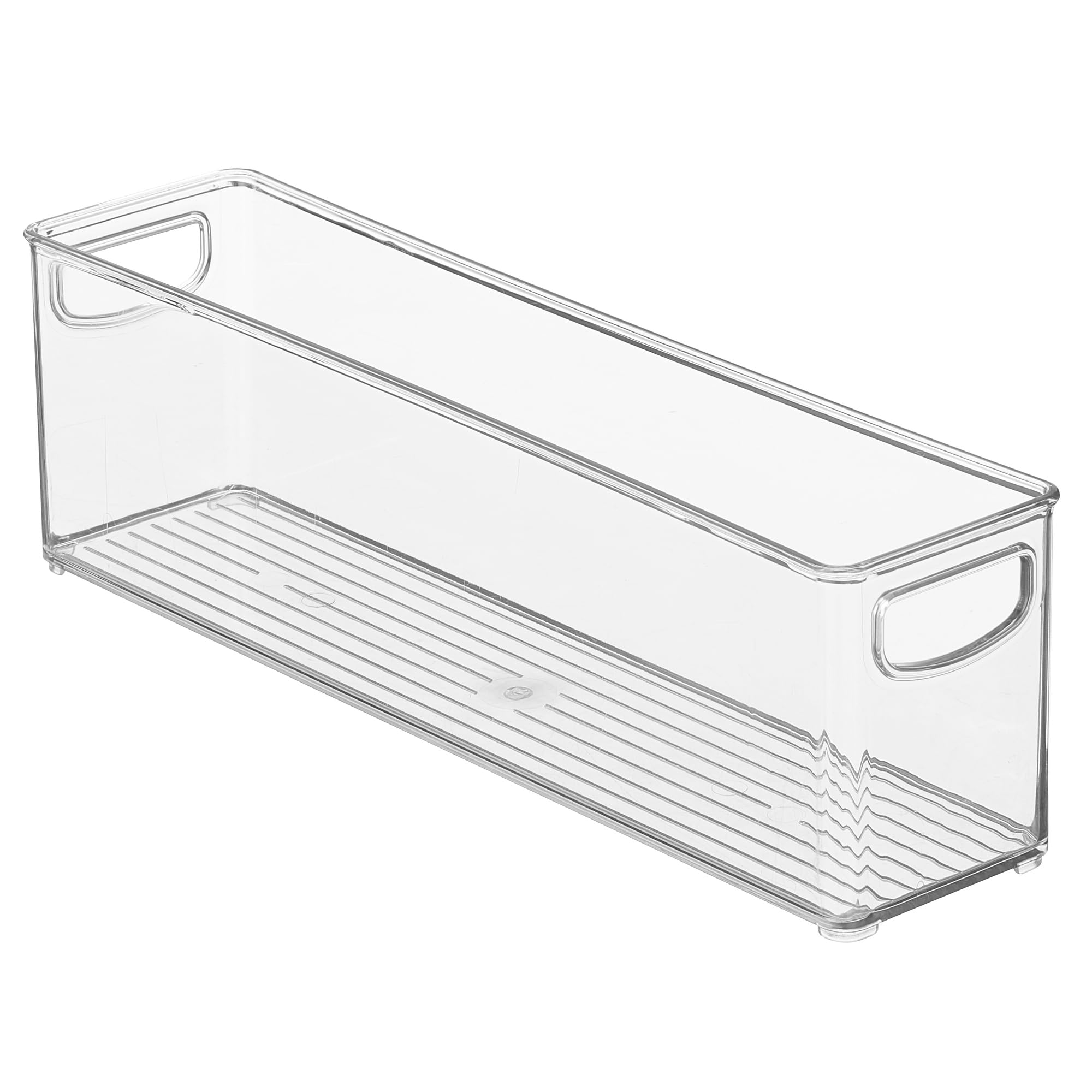 iDesign Juego de 4 organizadores de plástico reciclado con asas de fácil agarre para despensa y almacenamiento de cocina, congelador y frigorífico, transparente