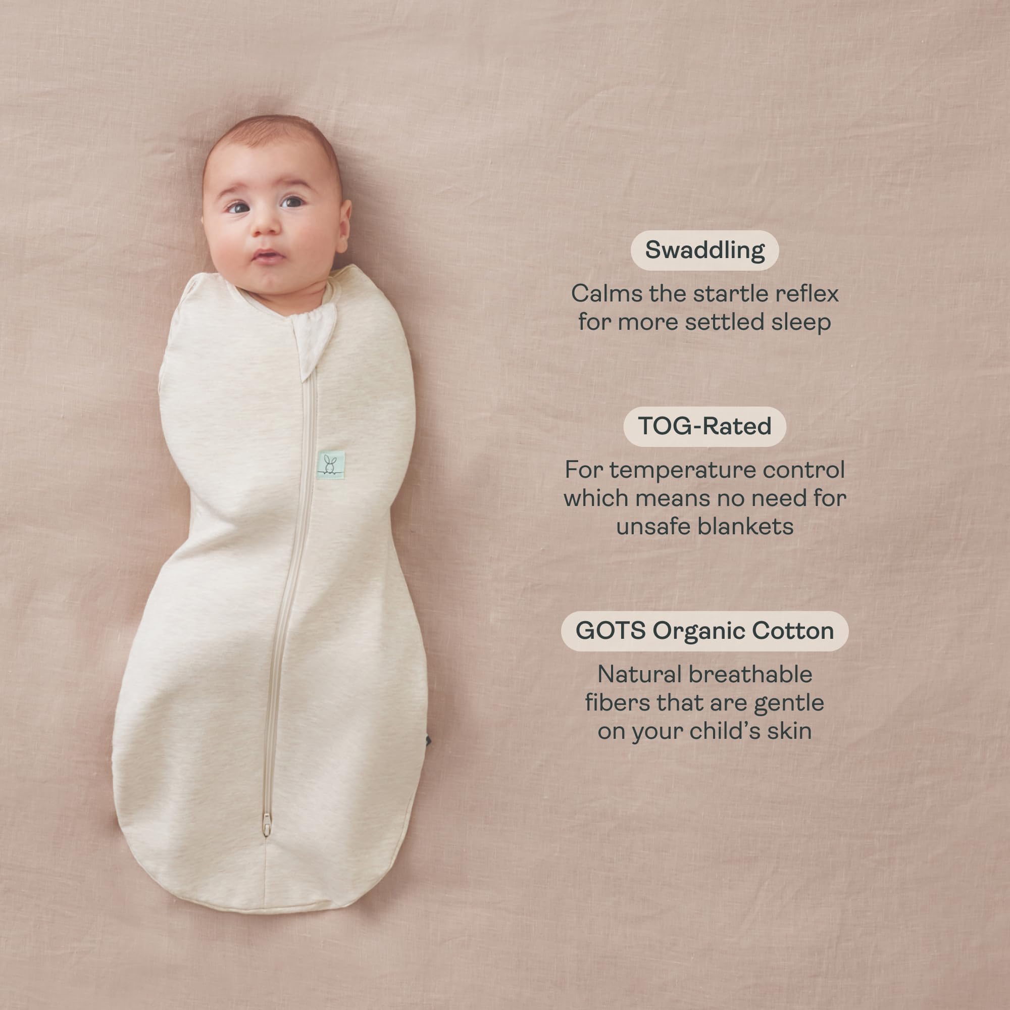 ergoPouch Bio-Baby-Wickeltuch und Schlafsack für alle Jahreszeiten, Cocoon, 1,0 Tog | Haferflocken-Marle | 3–6 Monate (6–8 kg / 13–18 lb)