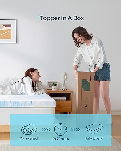Miniatura 5 de LINSY LIVING Cubrecolchón de 3 pulgadas, tamaño Queen, espuma viscoelástica con infusión de gel refrescante, cubrecolchón suave para colchón firme,
