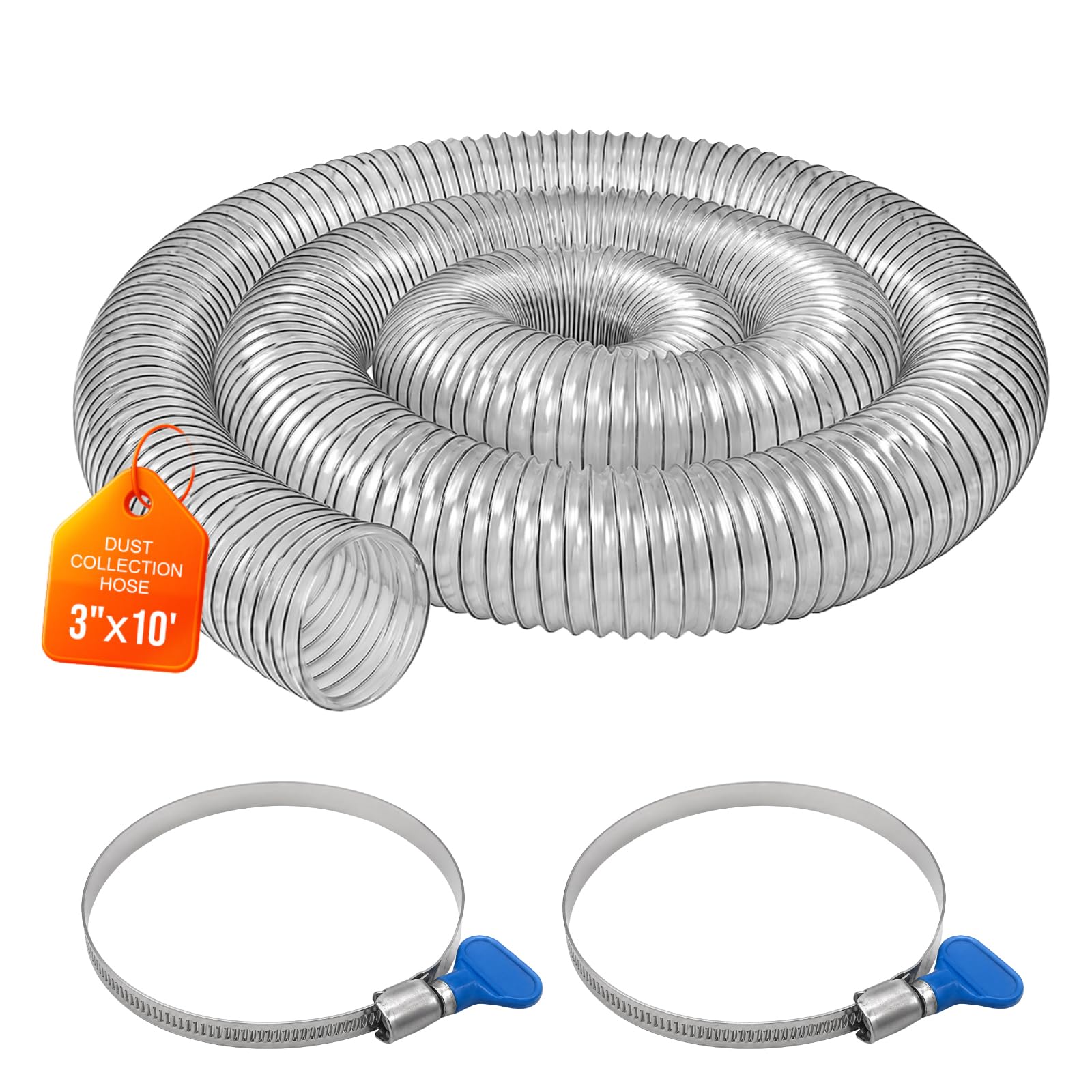 3"x10' Clear PVC Dust Collection Hose-Heavy duty, Fit 3 In Dust Collector
