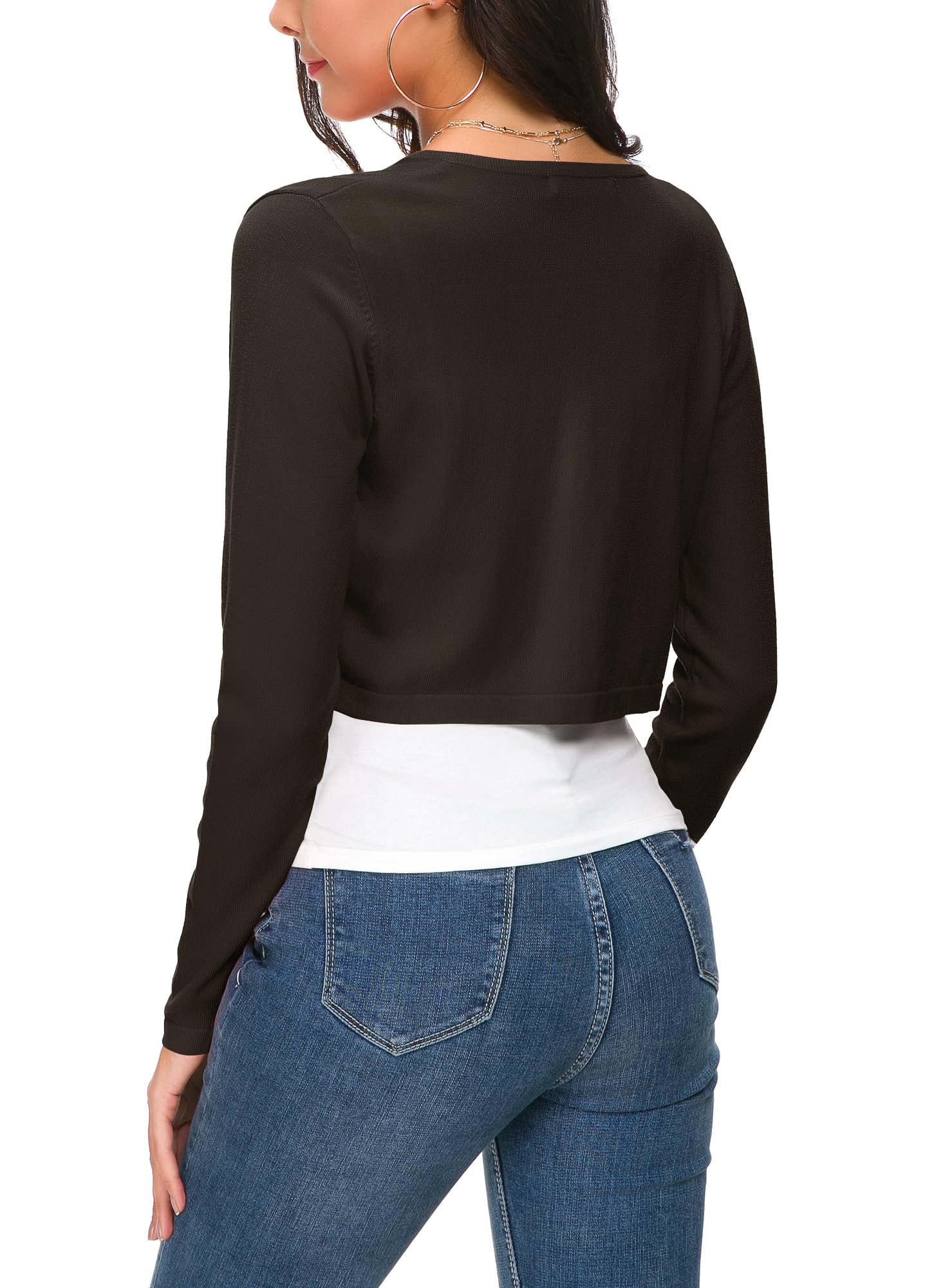 EXCHIC Damen Elegant Langarm Bolero Strickjacke mit Knöpfe Rundhals Festlich Gestrickte Shrug Kurz Cardigan für Kleider