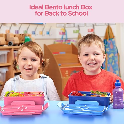 Miniatura 6 de Jelife Lonchera Bento para niños loncheras grandes estilo Bento a prueba de fugas con 4 compartimentos recipientes de almuerzo para niñas con