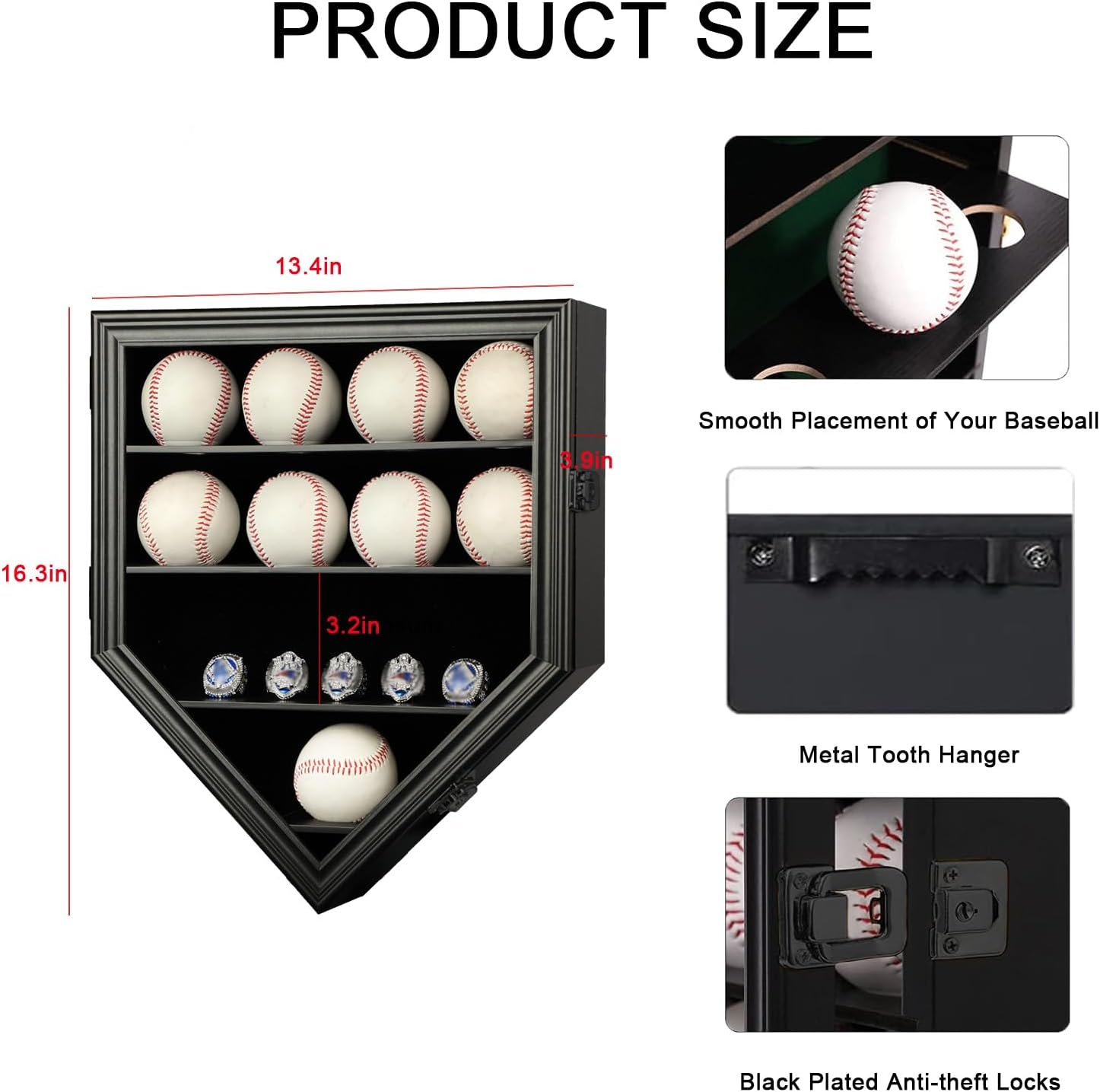 Verani Baseball and Baseball Bat Display Case Lockable Wood Cabinet Rack Holder for Baseball Shadow Box with UV Protection Acrylic Door Wall Mount Display Cabinet for Baseball Enthusiast Collectible