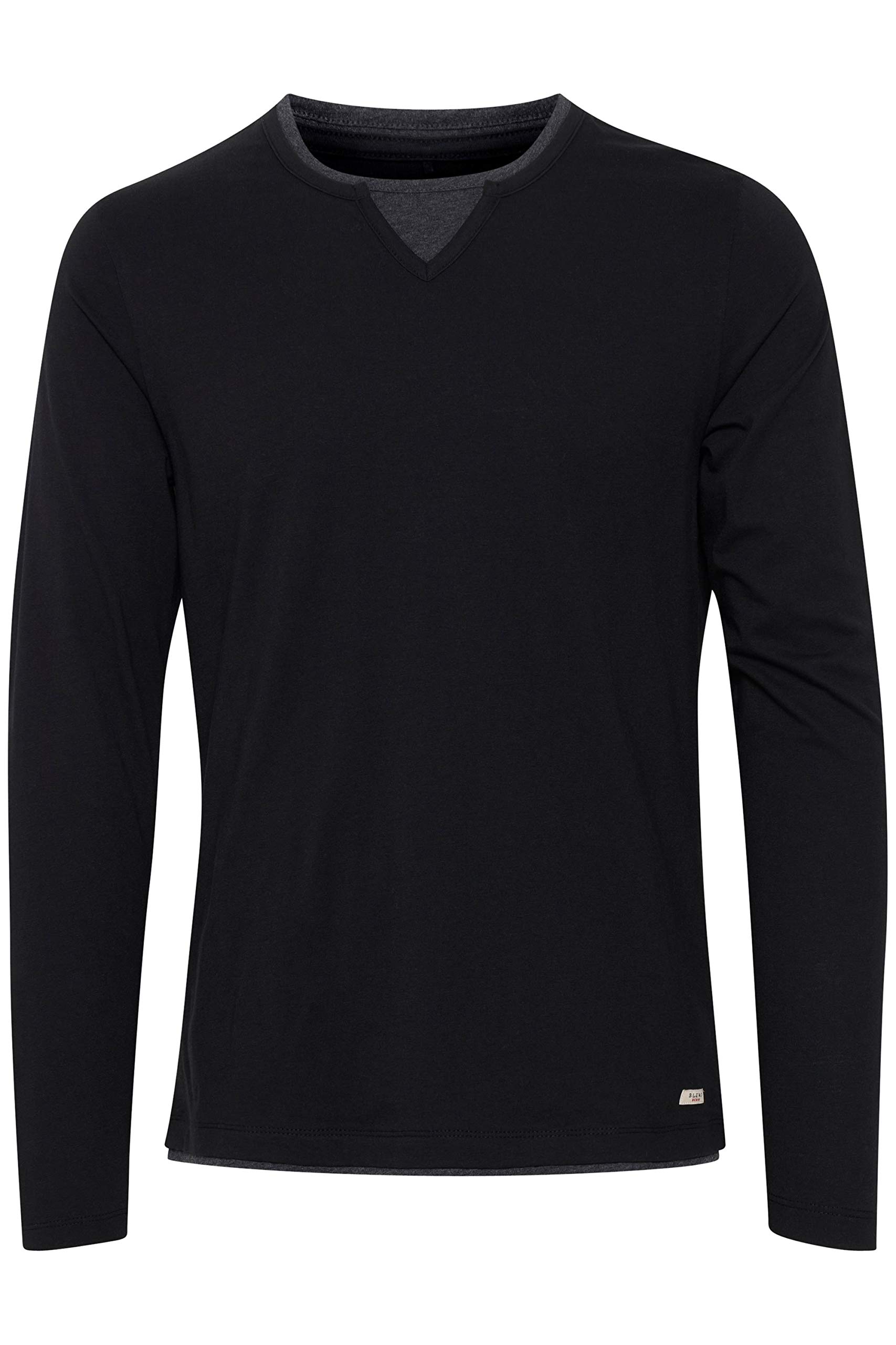 Blend BHLeonas Herren Longsleeve Langarmshirt Shirt mit Rundhals-Ausschnitt Double Layer V-Neck Look Baumwollmischung Regular fit