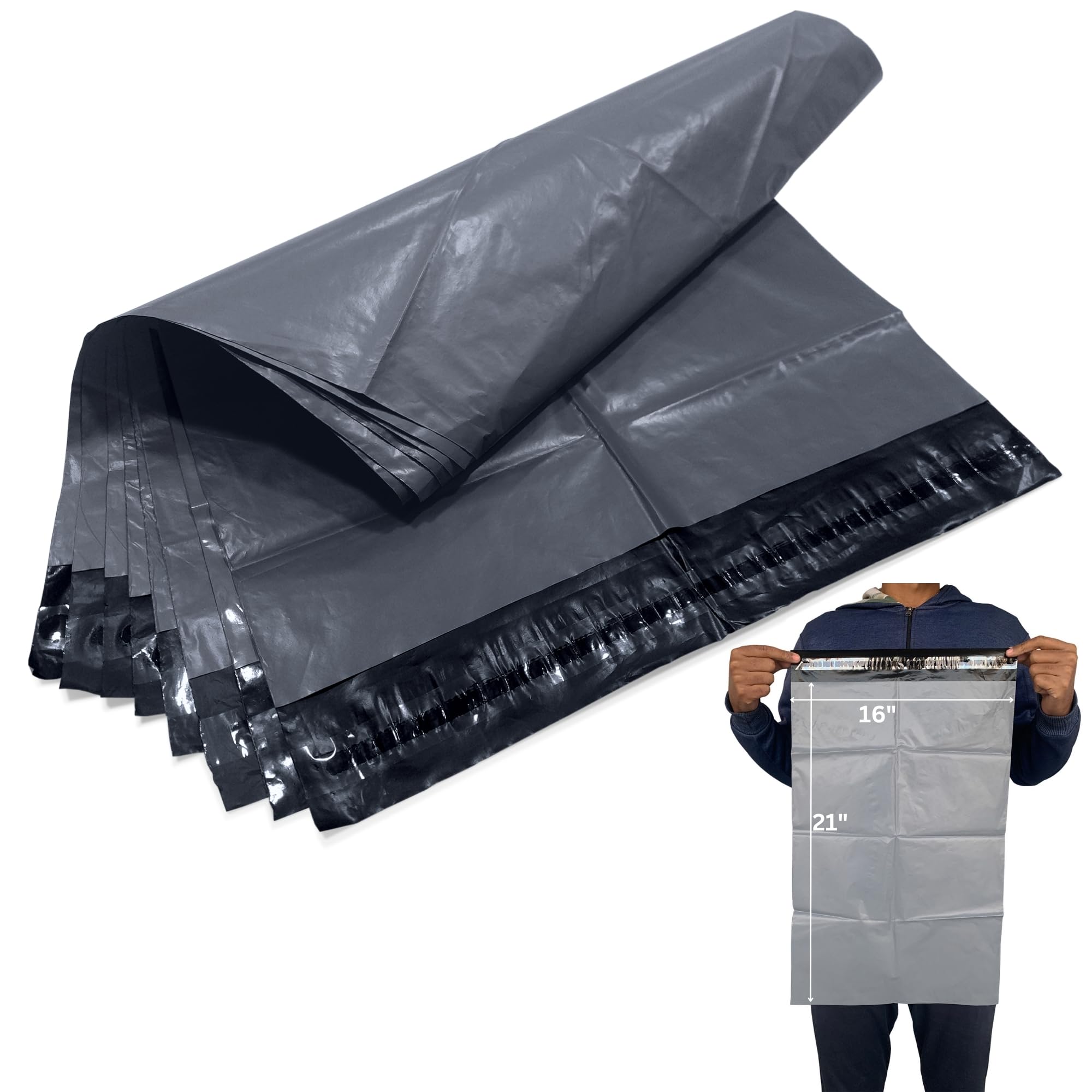 JeeJaan® 100 Pcs of Grey Packing Bags 16" x 21"- (405 x 533mm) Postage Bag Plastic Courier Parcel Envelopes Durable Packaging Shipping Bags Waterproof & Tear-Proof Postal Mailer Courier Bag