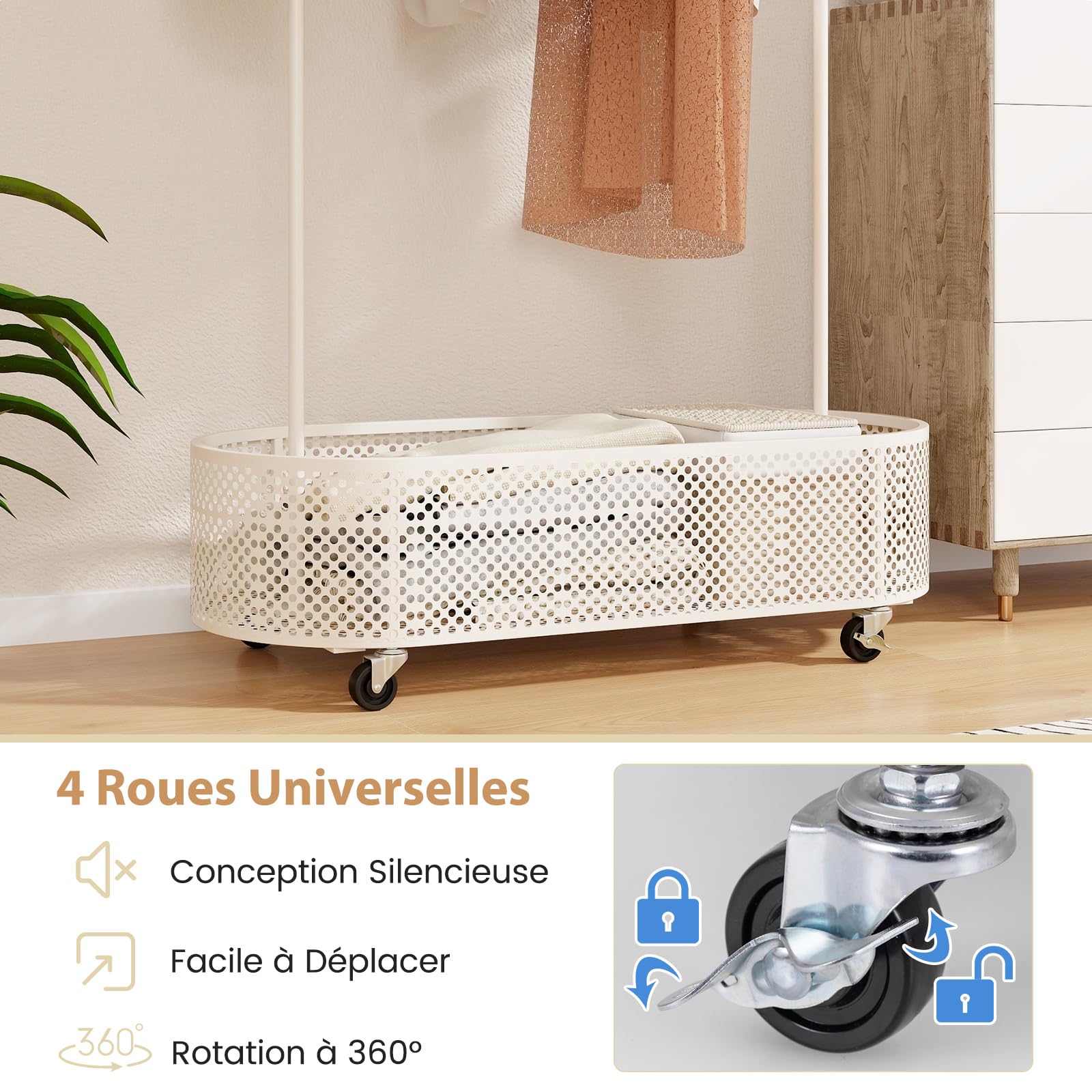 COSTWAY Portant à Vêtements Enfant en Forme d'ours avec 3 Hauteurs Réglables, Garde-Robe Enfant en Métal avec Panier Inférieur, Porte-vêtements sur roulettes pour Chambre d'enfant, Charge 50kg
