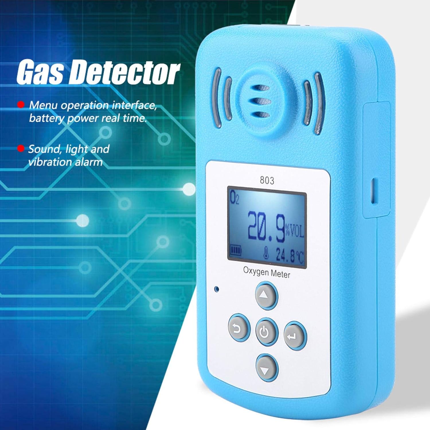 Gas Leak Detector, Oxygen Gas Detector Analyzer Automotive O2 Blue Digital Display Novel Appearance with Oxygen Detector for Gas Measurement