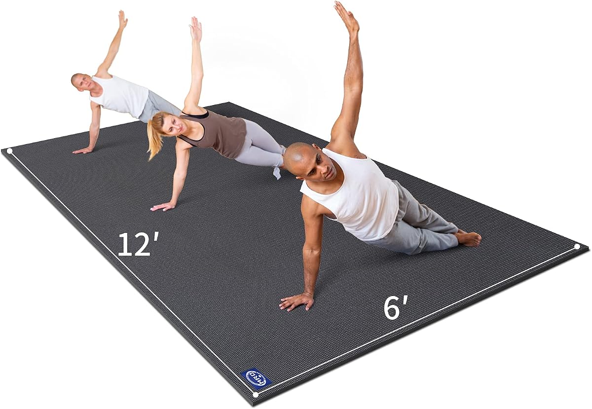 Extra Large Yoga Mat, 12'x6'/9'x6'/7'x5'/6'x4' (9MM) Extra Wide and Thick Exercise Mats for Home Gym Workout, Non-Slip, Soft for Women and Men Fitness, Ideal for Barefoot Yoga, Pilates, stretching