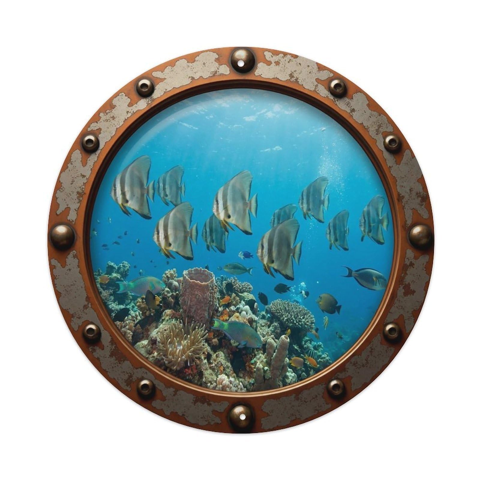Vintage Porthole Batfish Nautical Window View Vintage Metal Tin Sign Plaque Wall Decor for Cafe, Club Bar, Office, Garden Metal Poster 8x8Inch