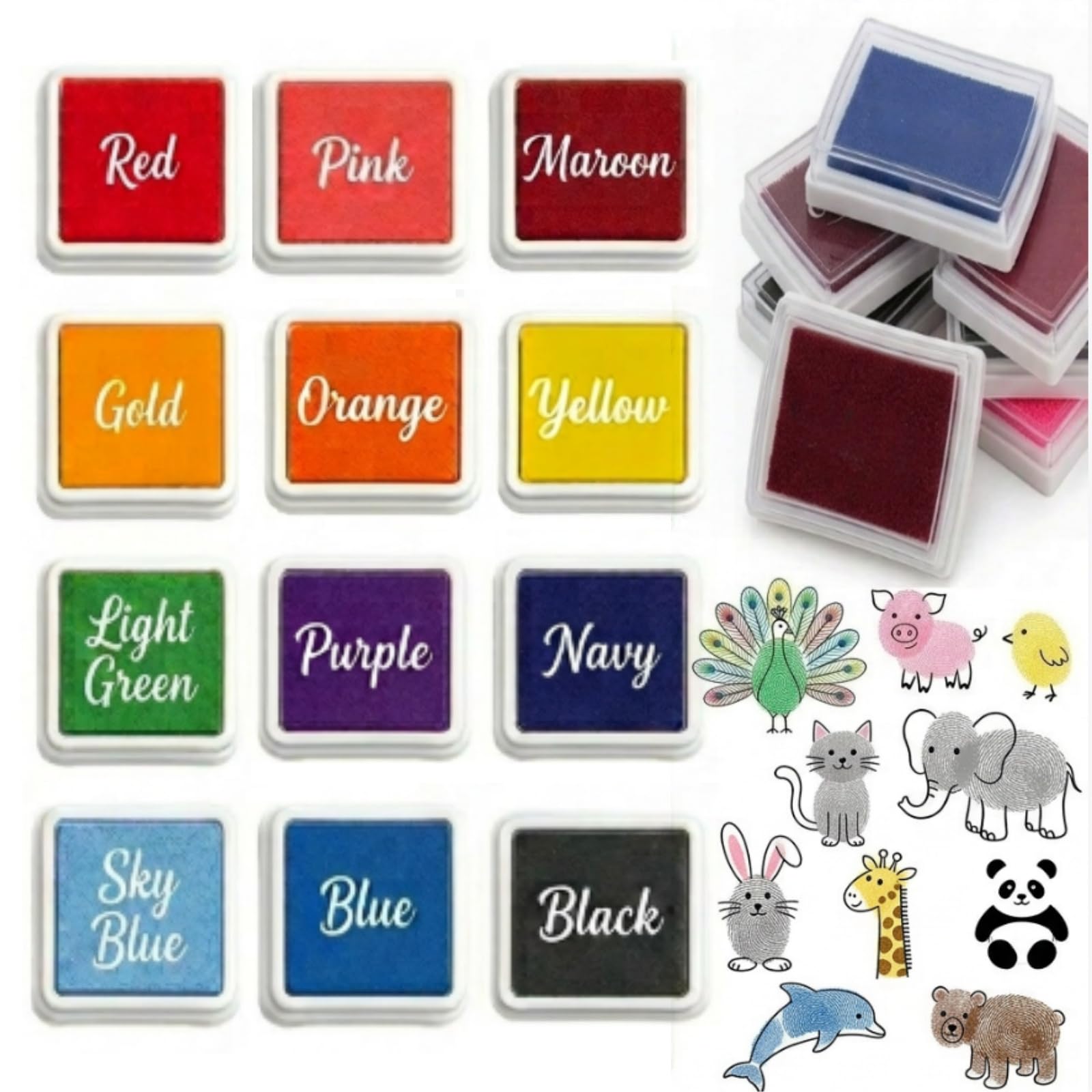 12 Colors Ink Pads for Stamping, Washable Fingerprint Ink Pads with Portable Compact Design, Stamp Pad for Card Making Scrapbooking Paper Craft Fabric Painting DIY Art Activities Creative Decoration