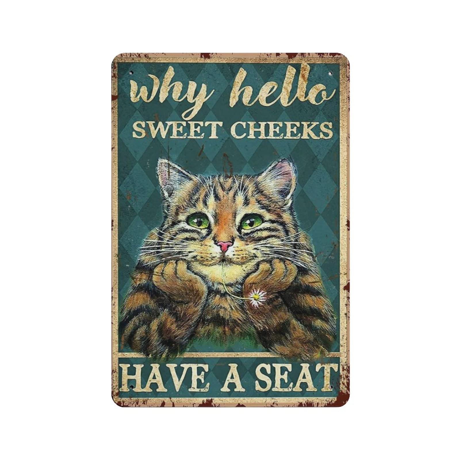 AOOEDM Why Hello Sweet Cheeks Metal Tin Signs for Man Cave Funny Art Wall Plaque Kitchen Bar Sign Coffee Shop Garage Wall Decor Hanging Decor