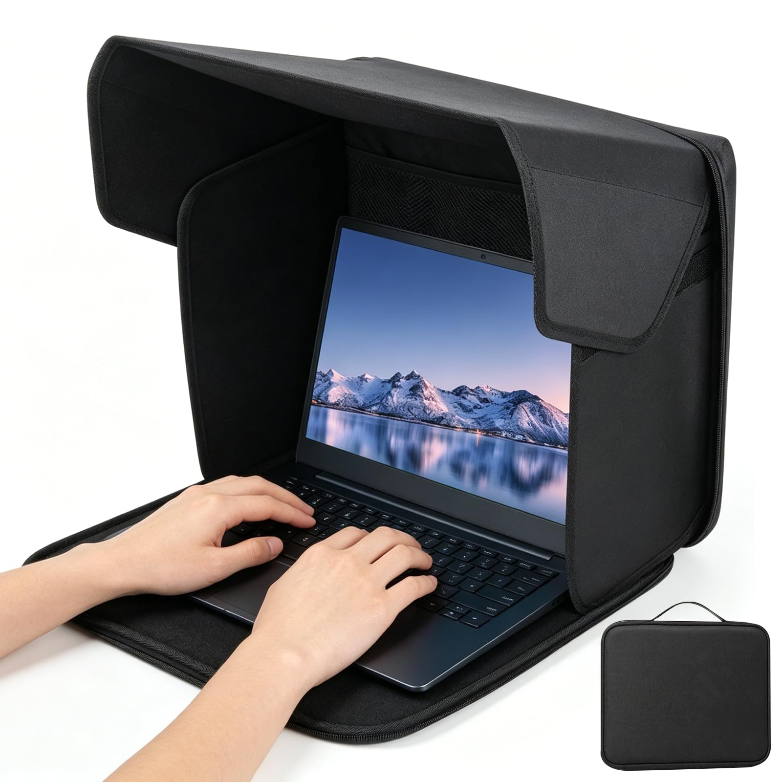 DASIAUTOEM Universal Laptop Sonnenschutz, Klappbare 2-in-1 Laptoptasche, Sonnenschutz Blendschutz UV-Schutz für Outdoor Arbeit mit Rutschfesten Clips Kompatibel mit für 12-16 Zoll Laptop (12-14in)