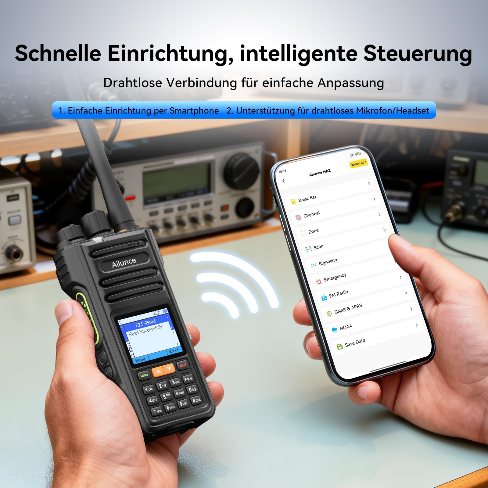 Retevis Ailunce HA2 Amateurfunk, APRS/GPS, Bluetooth, APP Steuerung, Funkgerät mit Großer Reichweite, AM/FM, IP67 Wasserdicht, 2800mAh, Amateurfunkgerät für Outdoor Enthusiasten (1 Stück, Schwarz)