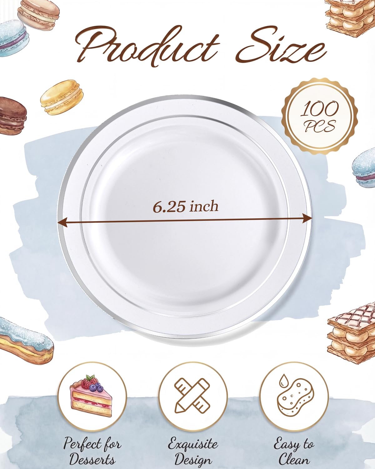 Silver Plastic Plates - 100 Pack for Parties & Events -2