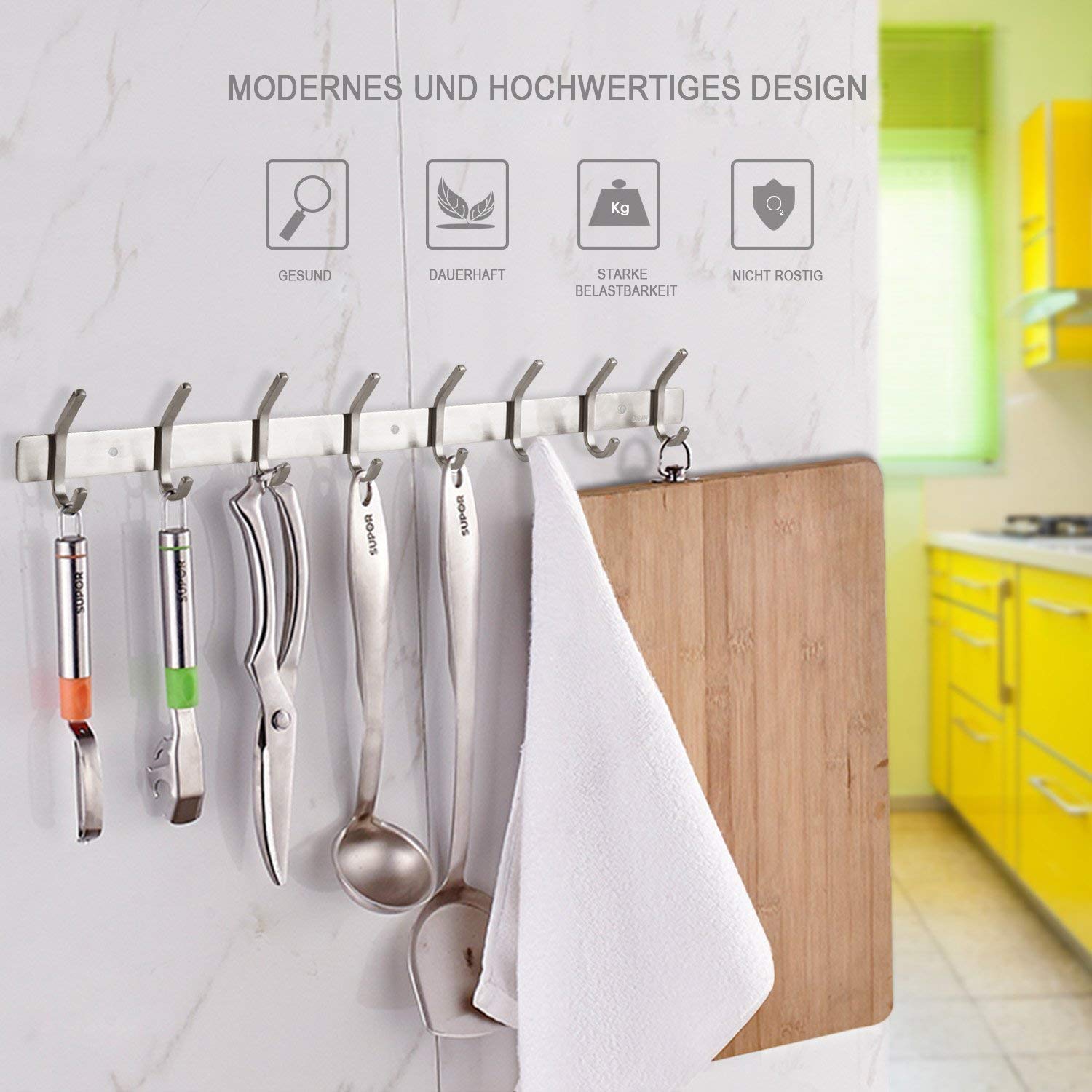 CEINTER 8 Hakenleiste Garderobenhaken Hakenleiste Edelstahl Wandhaken kleiderhaken Wand Hakenleiste Handtuchhaken Bad für Handtücher und Küche für Kellen