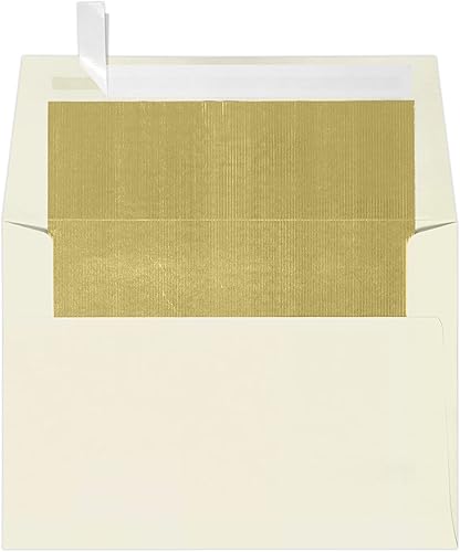 Vista 4 de LUXPaper Sobres de invitación con forro de aluminio A9 Despegar y prensar 5 3/4 pulgadas x 8 3/4 pulgadas Blanco con forro LUX dorado 60