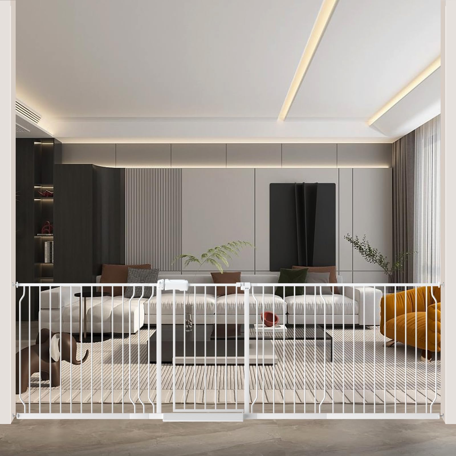 WAOWAO Extra Wide Baby Gate Walk Thru Pressure Mount Auto Close White Metal Child Dog Pet Safety Stairs,Doorways,Kitchen 100-109.45"