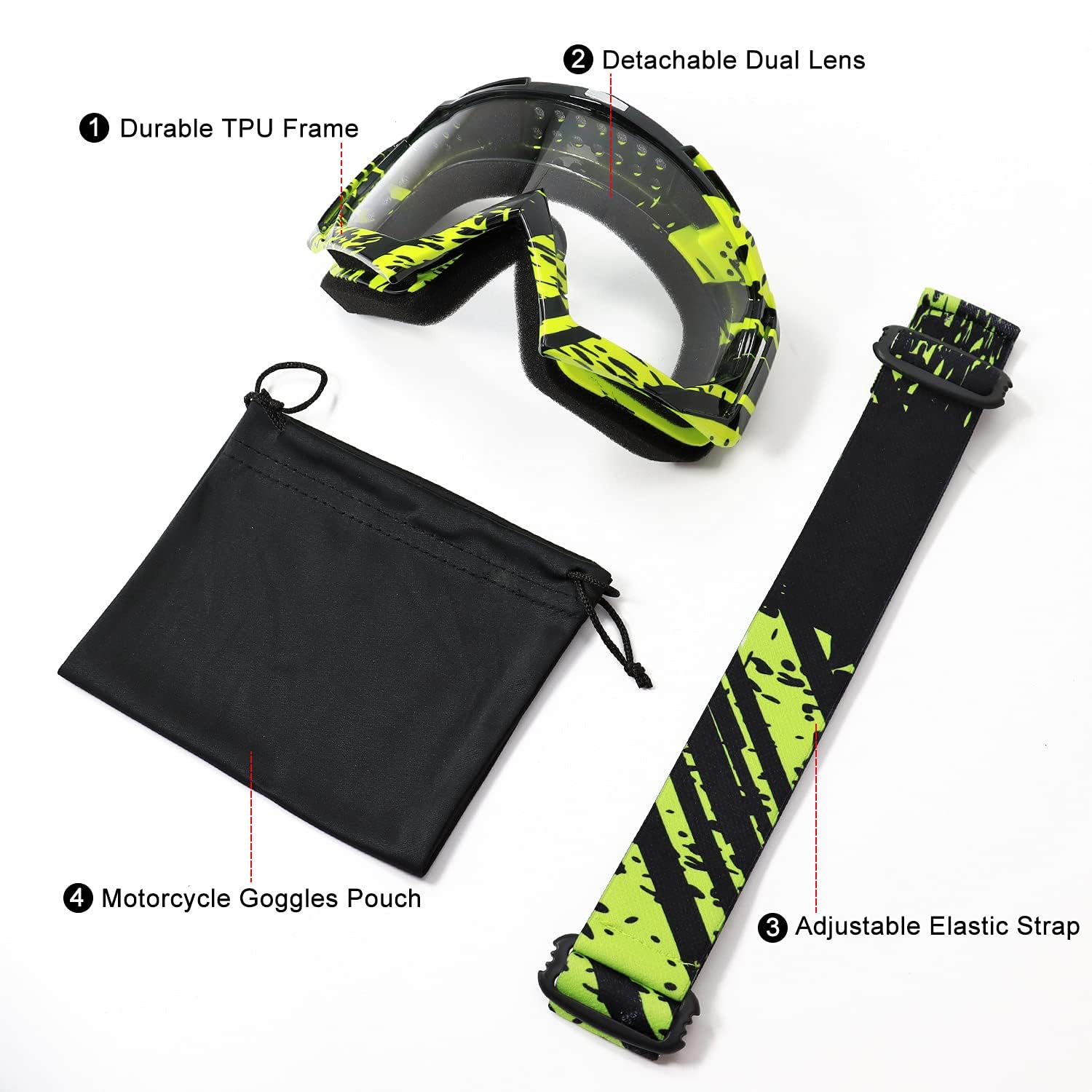 AVV Occhiali da moto per uomo e donna, occhiali antivento per mountain bike, moto fuoristrada, anti-UV, per equitazione, mountain bike, motocross