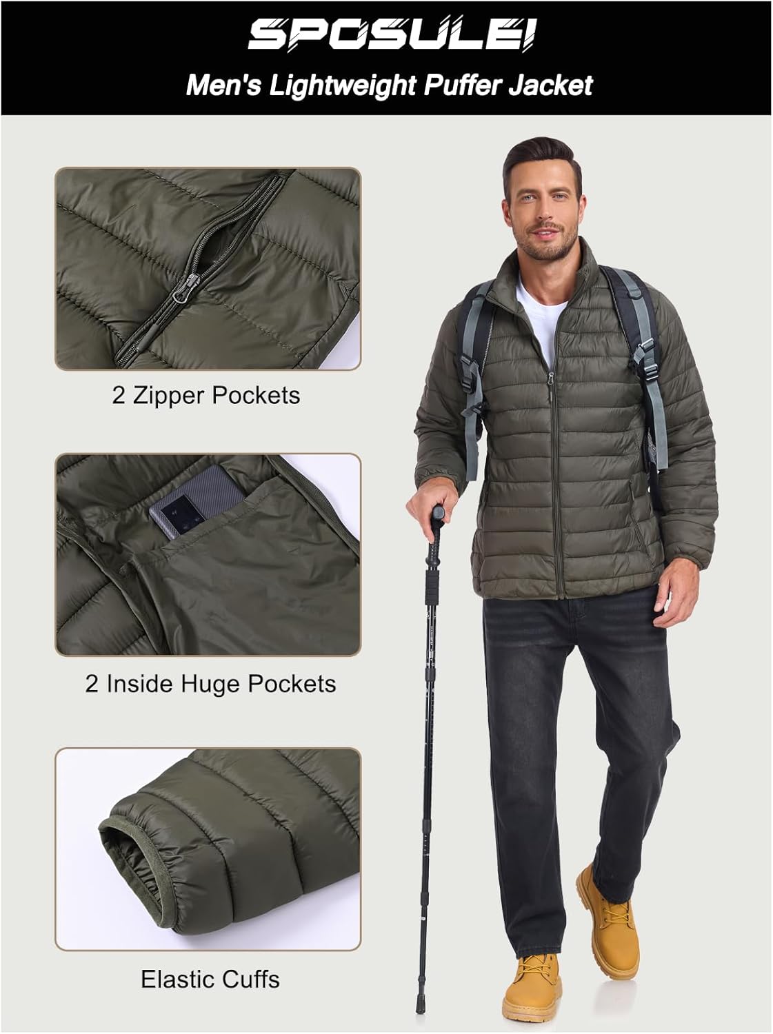 SPOSULEI Men Puffer Down Jacket Packable Lightweight Winter Jackets Coats Outdoor Waterproof Insulated Jackets - Image 5